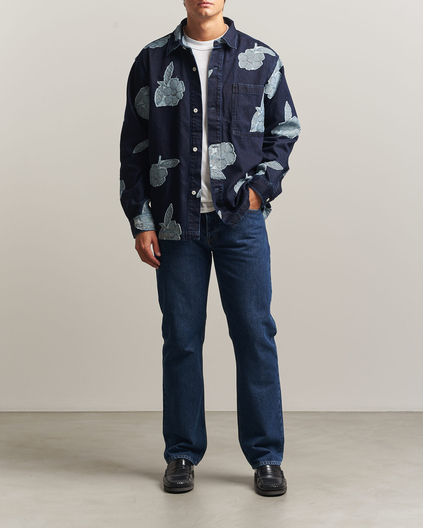 Uomini | Camicie | NN07 | Adwin Fil‑coupé Jacquard Denim Overshirt Dark Blue