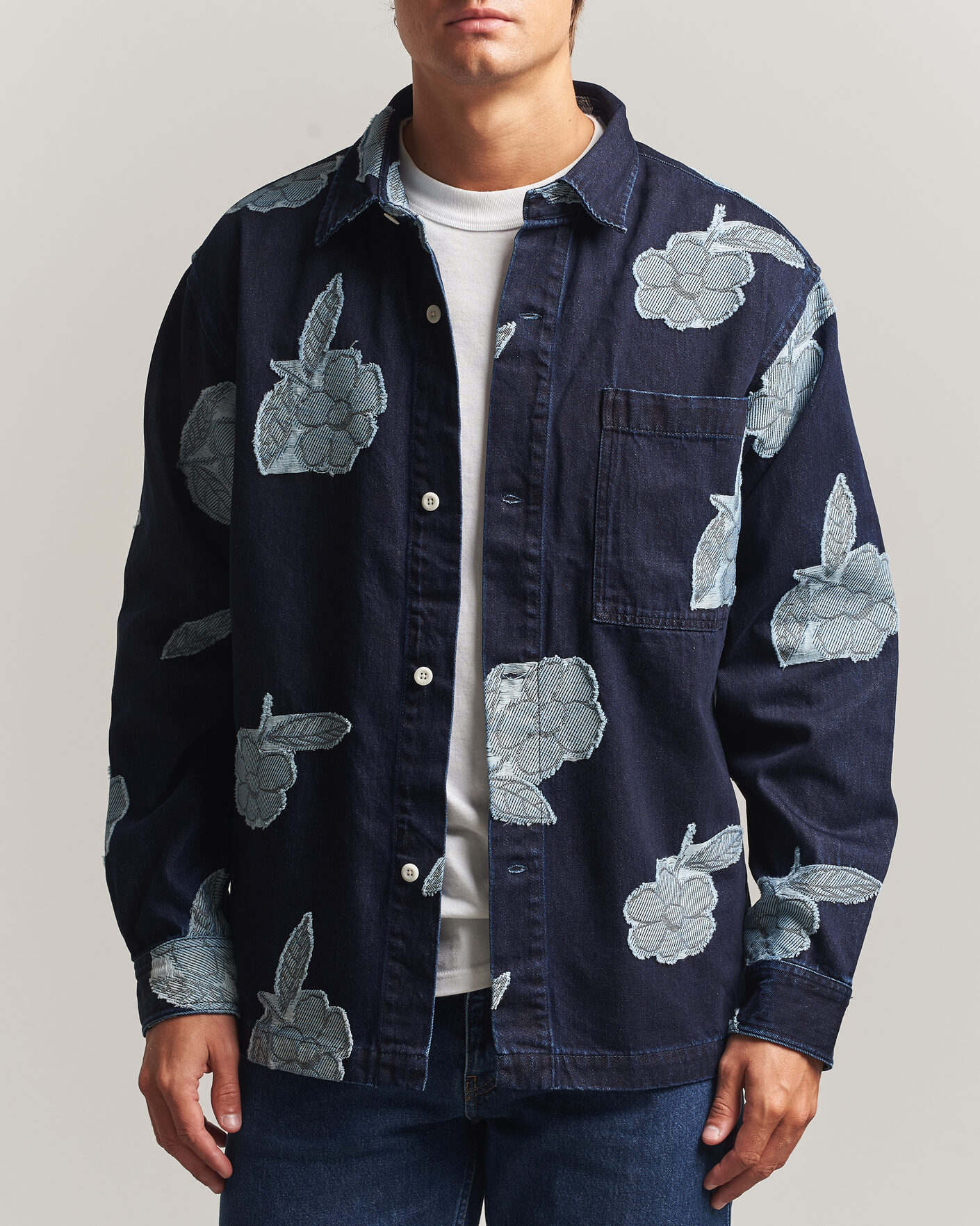 Uomini | Camicie | NN07 | Adwin Fil‑coupé Jacquard Denim Overshirt Dark Blue