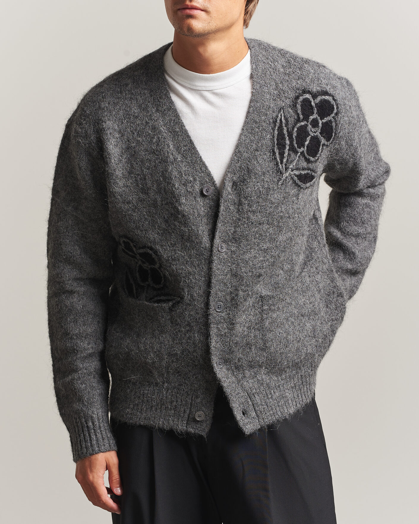 Uomini | Maglieria | NN07 | Kyle Alpaca Knitted Cardigan Dark Grey Melange