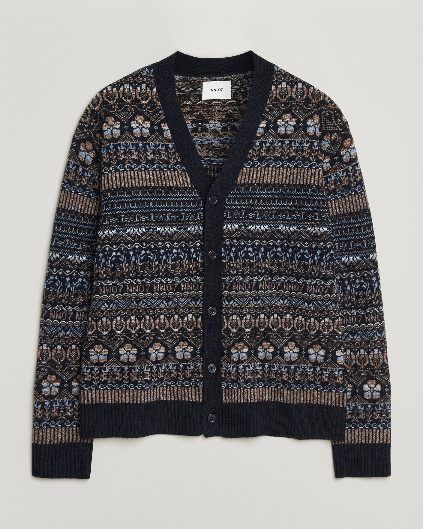 Uomini | Maglieria | NN07 | Tobias Fairisle Wool Knitted Cardigan Navy Blue