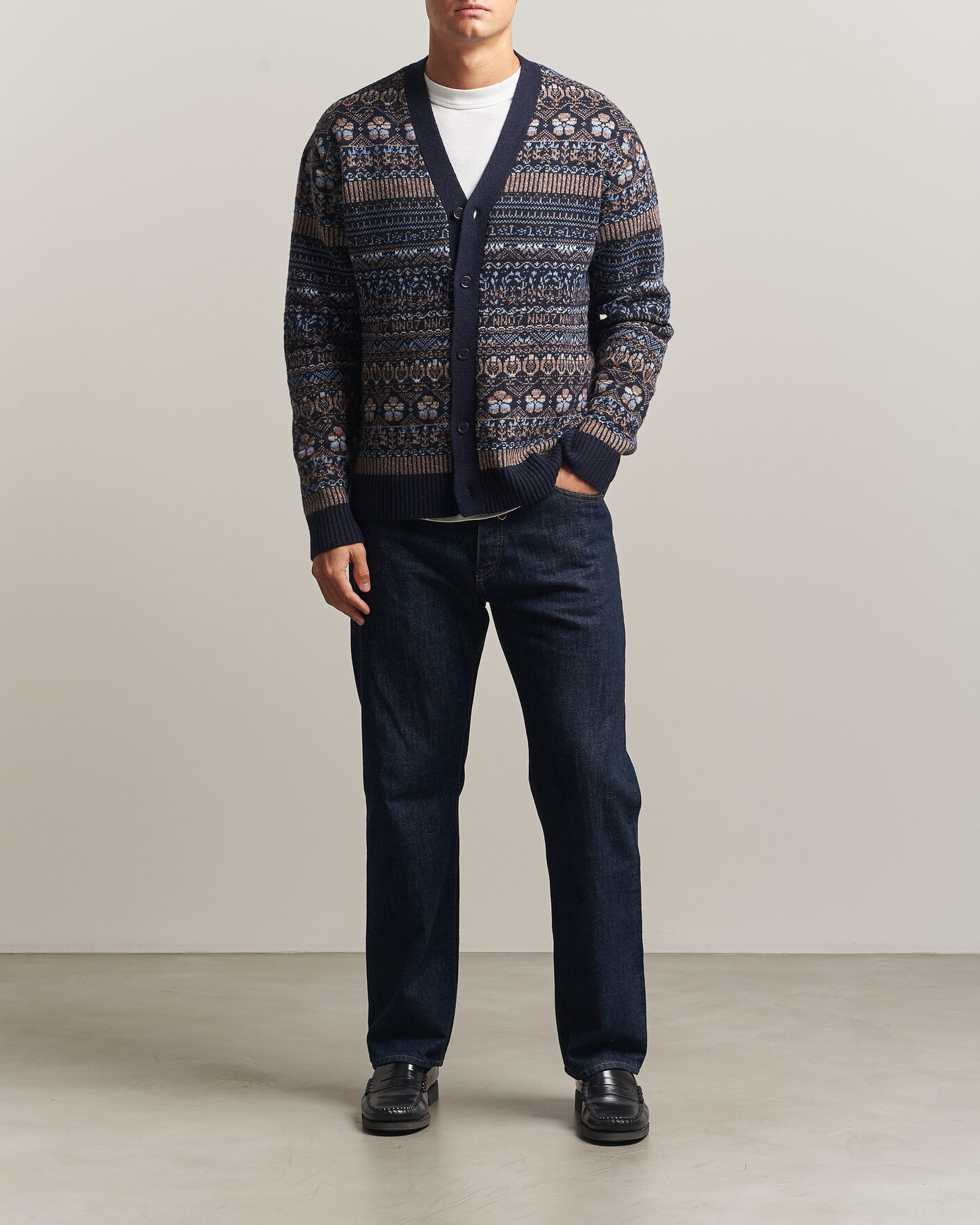 Uomini | Maglieria | NN07 | Tobias Fairisle Wool Knitted Cardigan Navy Blue