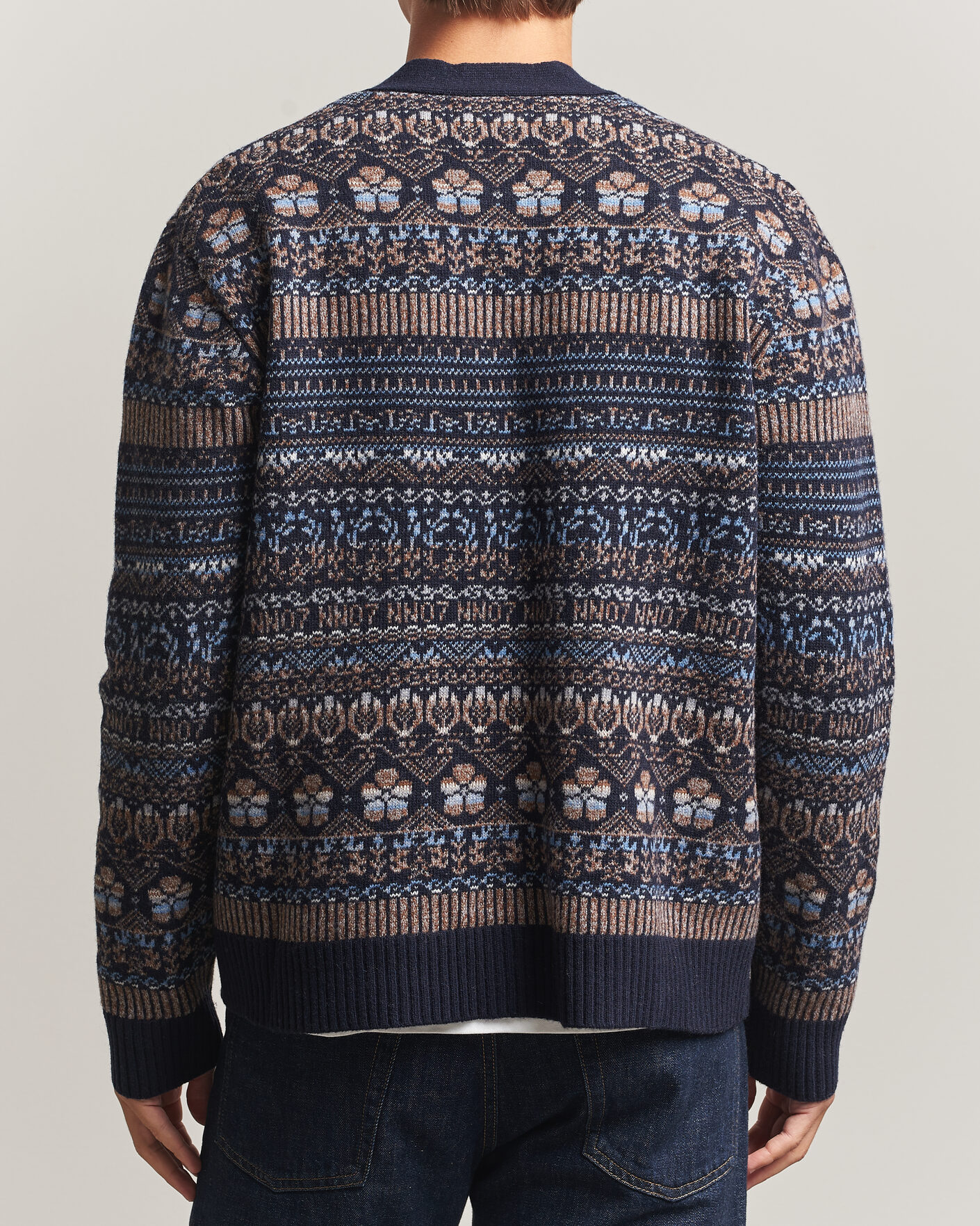 Uomini | Maglieria | NN07 | Tobias Fairisle Wool Knitted Cardigan Navy Blue
