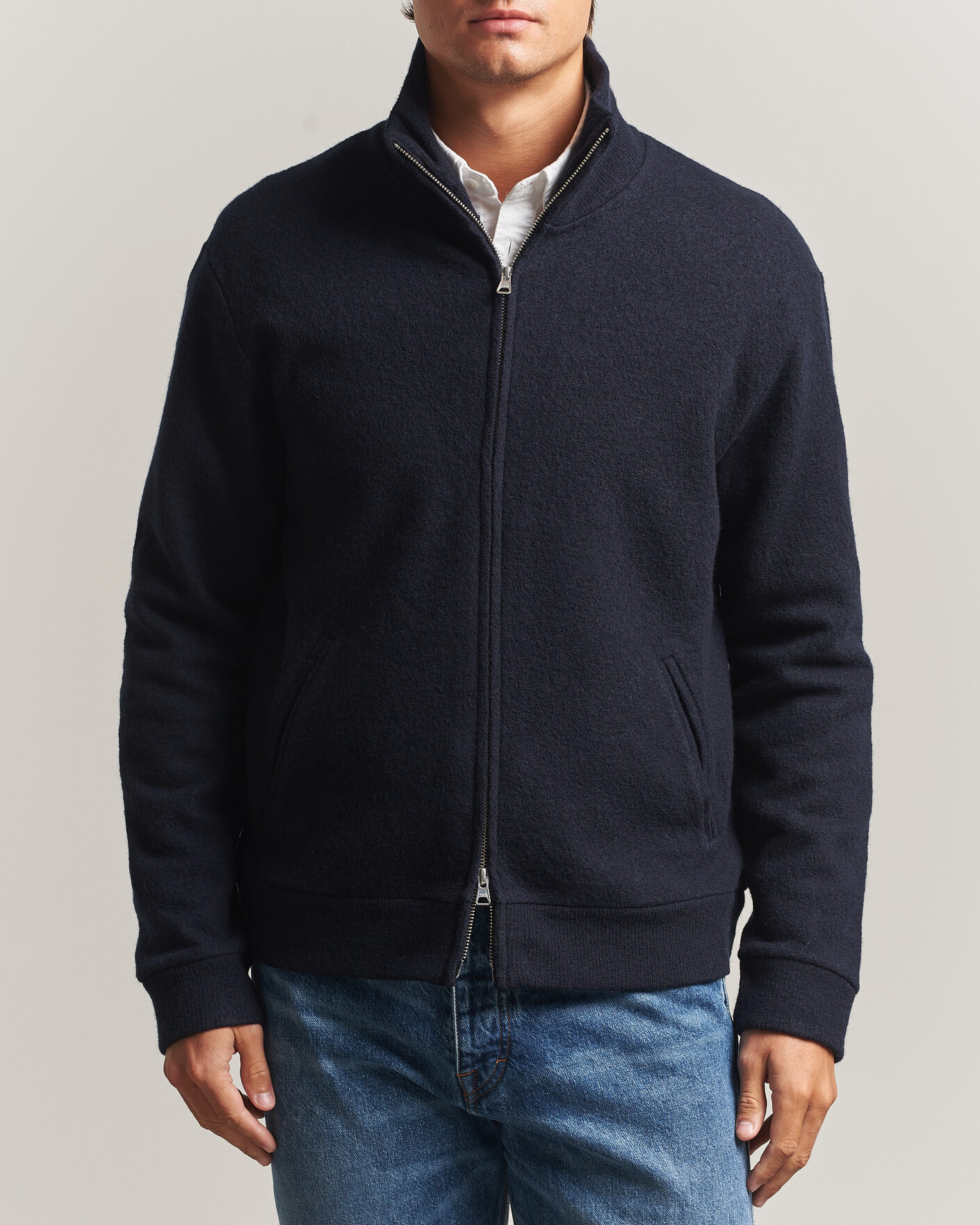 Uomini | Maglieria | NN07 | Soft Boiled Wool Full Zip Navy Blue