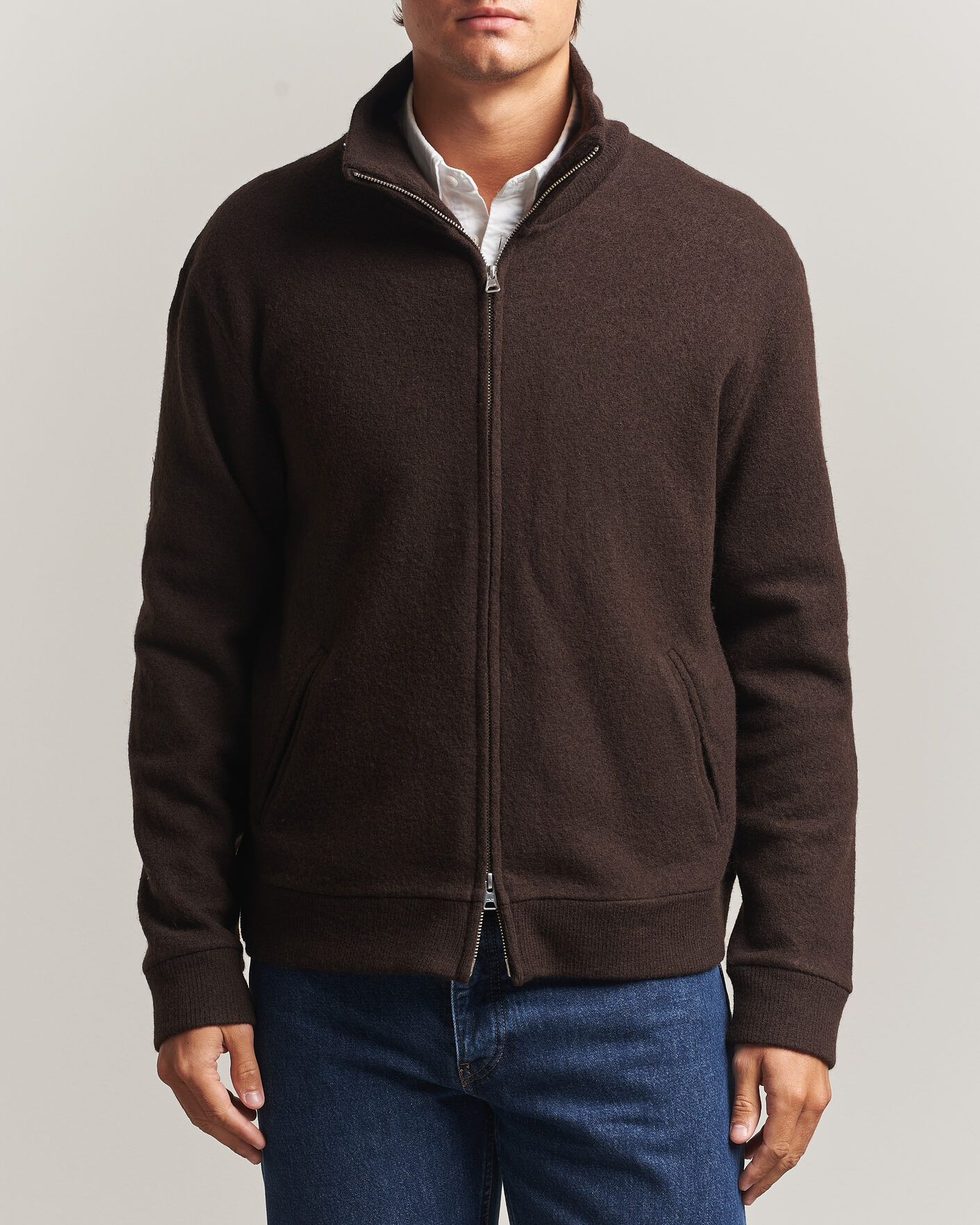 Uomini | Maglieria | NN07 | Soft Boiled Wool Full Zip Deep Truffle