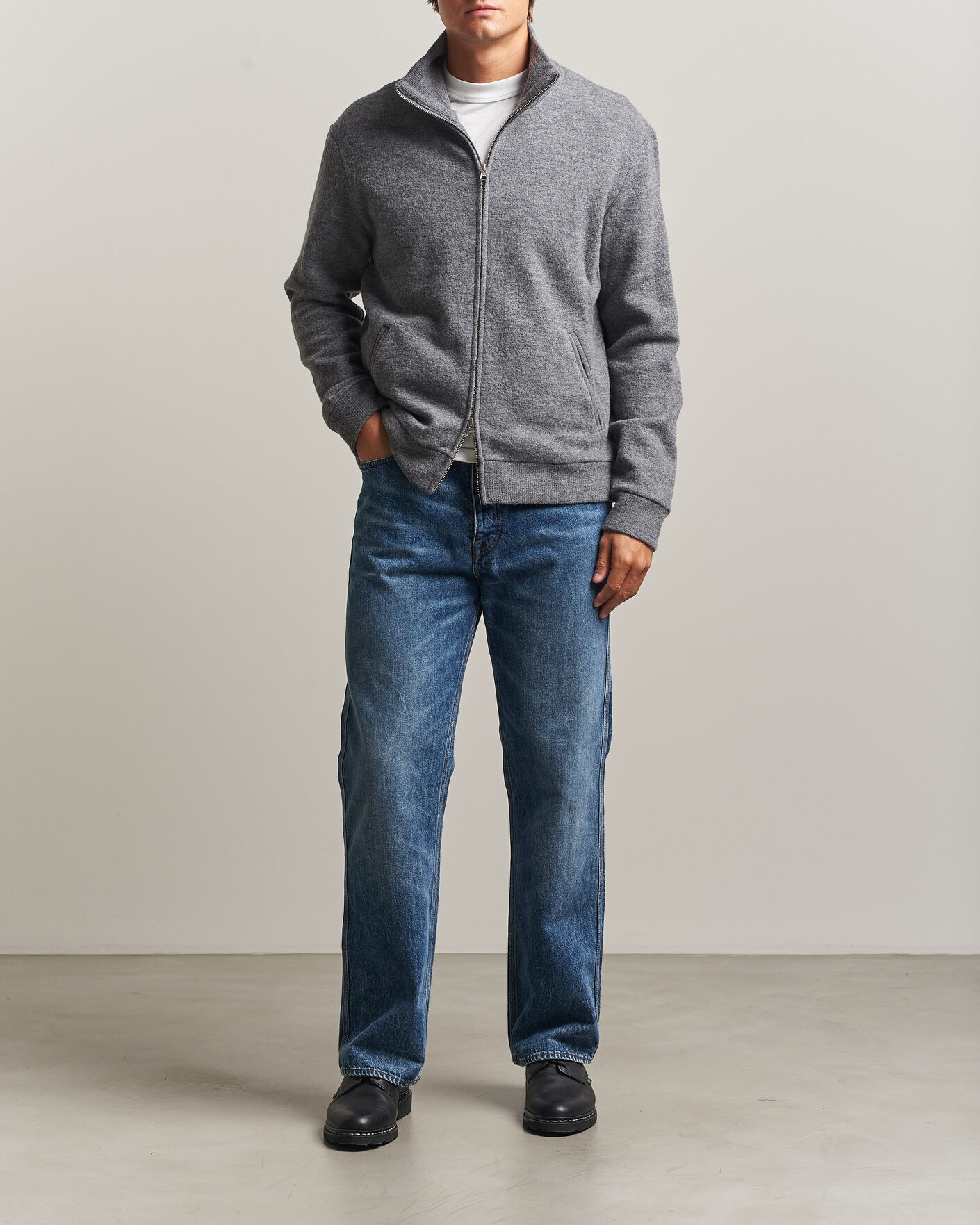 Uomini | Maglieria | NN07 | Soft Boiled Wool Full Zip Dark Grey Melange