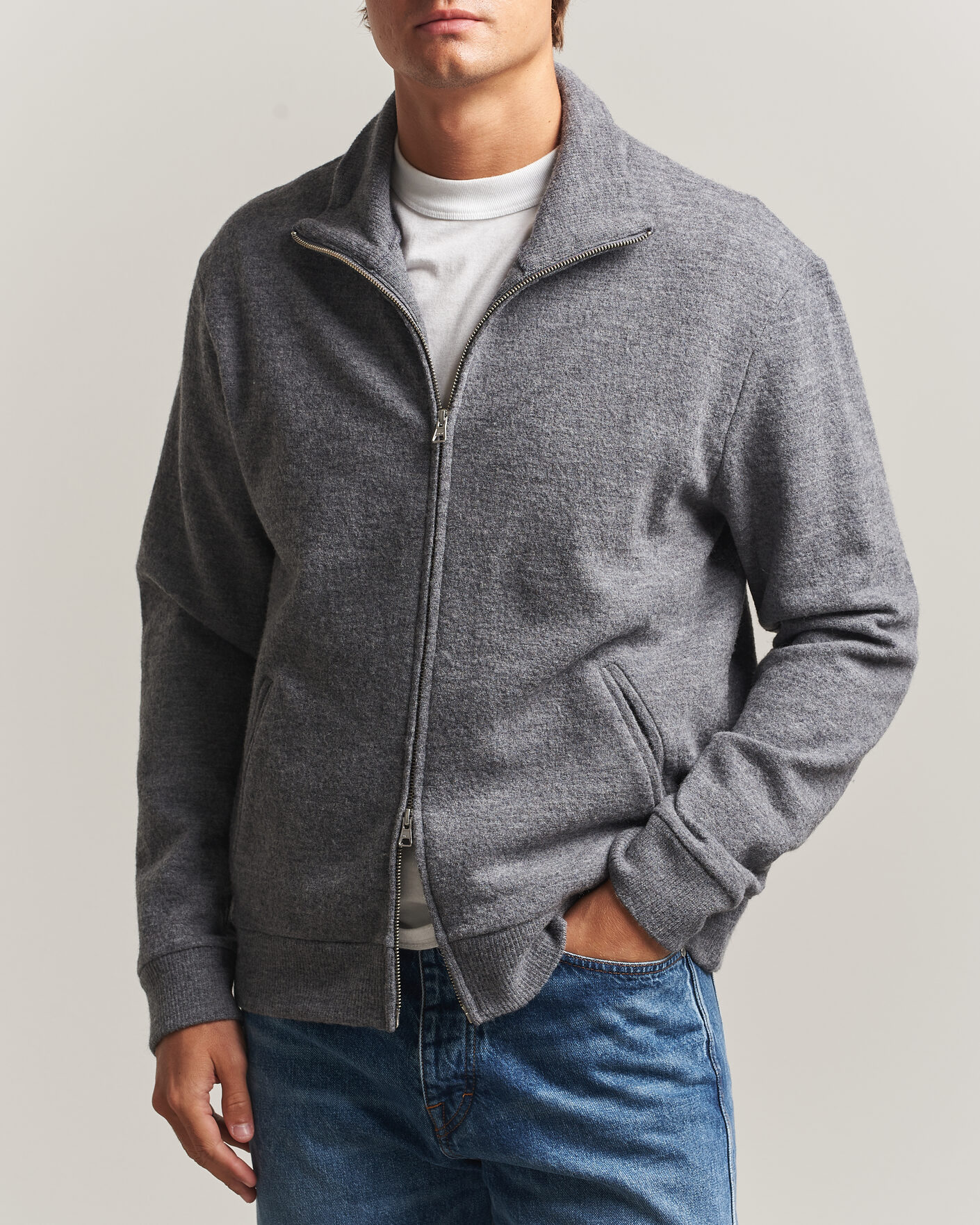 Uomini | Maglieria | NN07 | Soft Boiled Wool Full Zip Dark Grey Melange