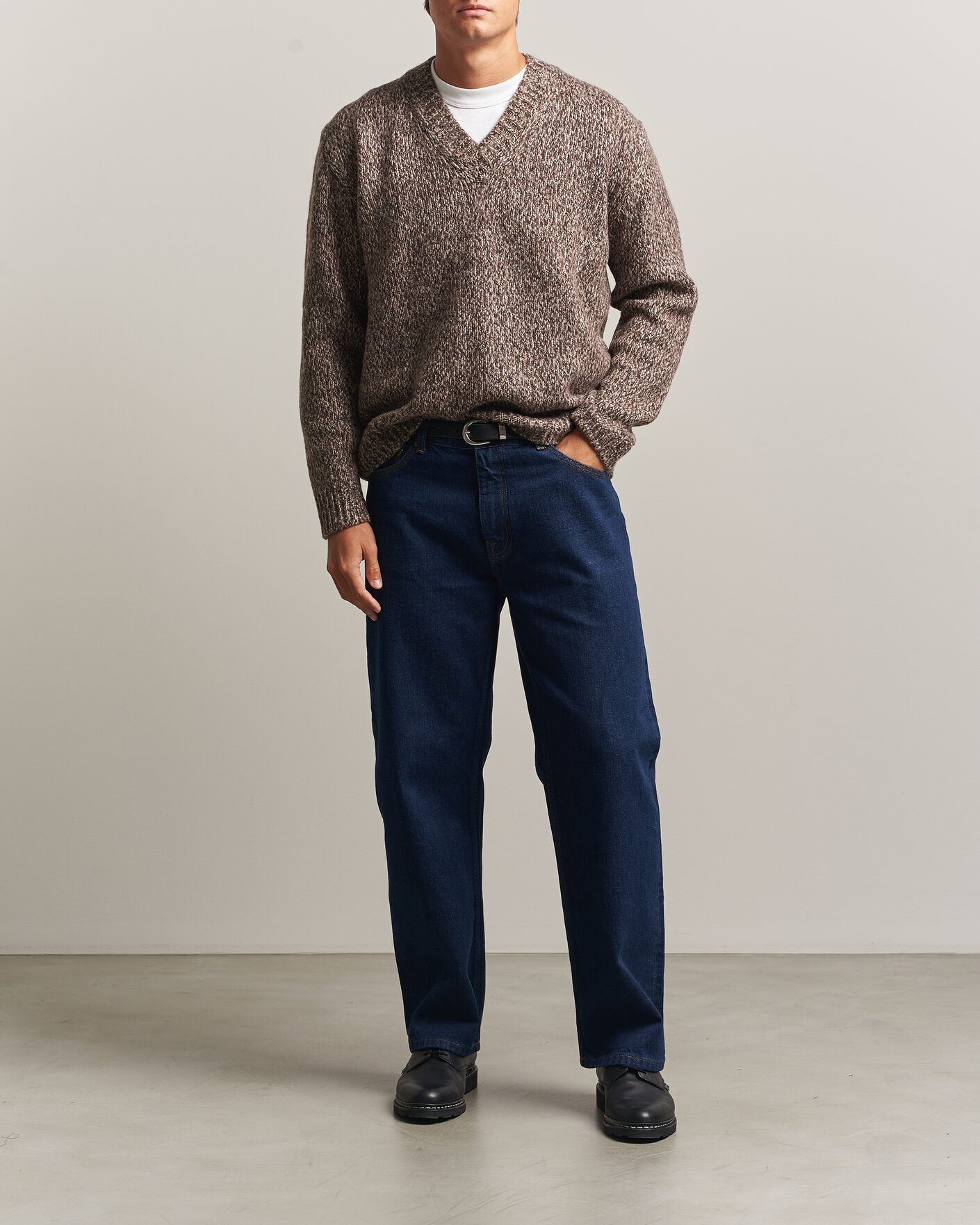 Uomini | Maglieria | NN07 | Flint Wool Knitted V-Neck Deep Truffle