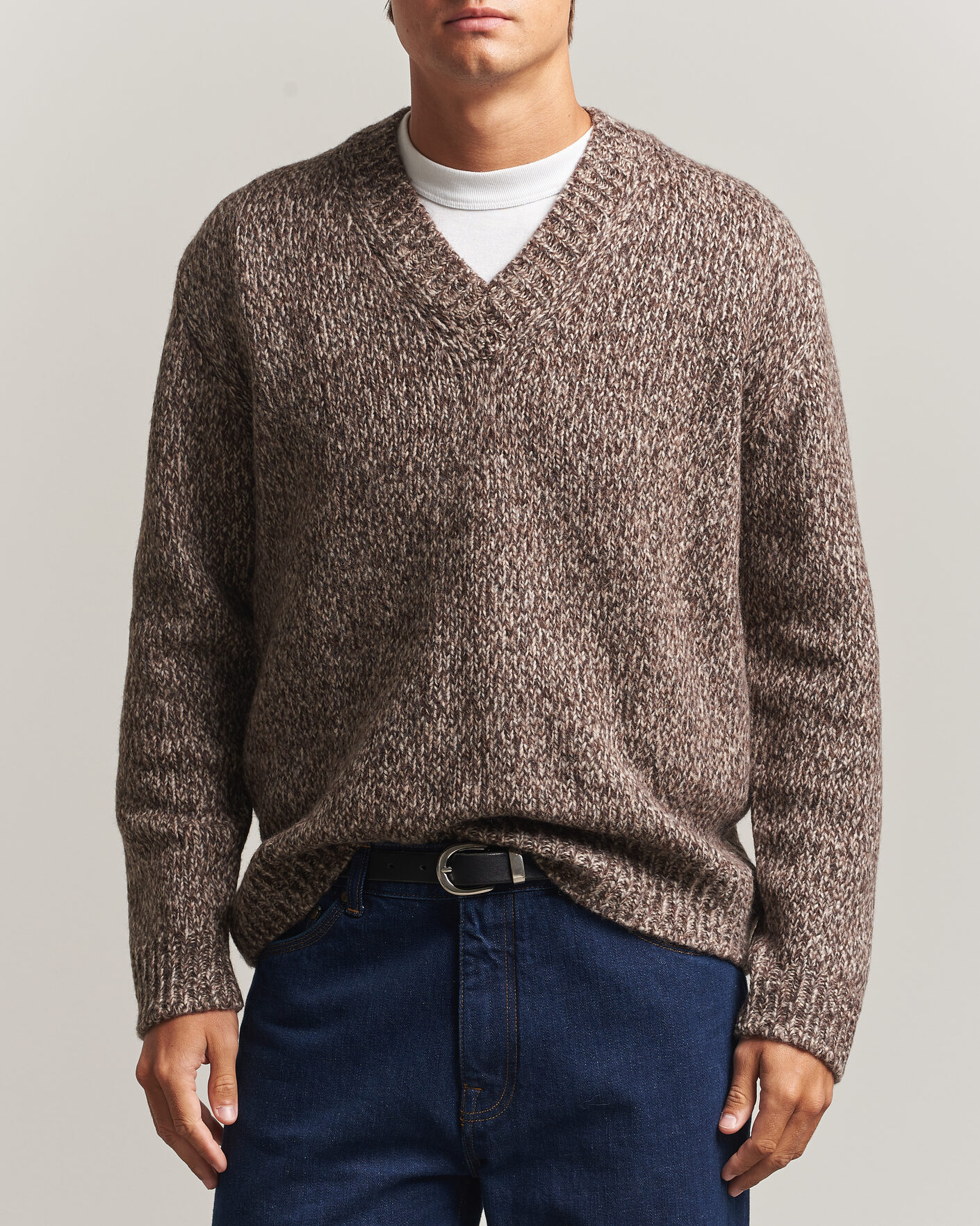 Uomini | Maglieria | NN07 | Flint Wool Knitted V-Neck Deep Truffle
