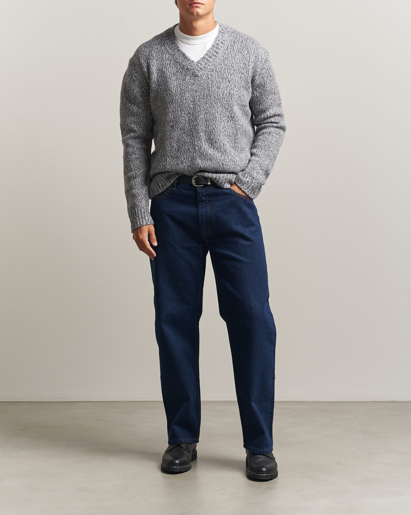 Uomini | Maglieria | NN07 | Flint Wool Knitted V-Neck Grey Melange