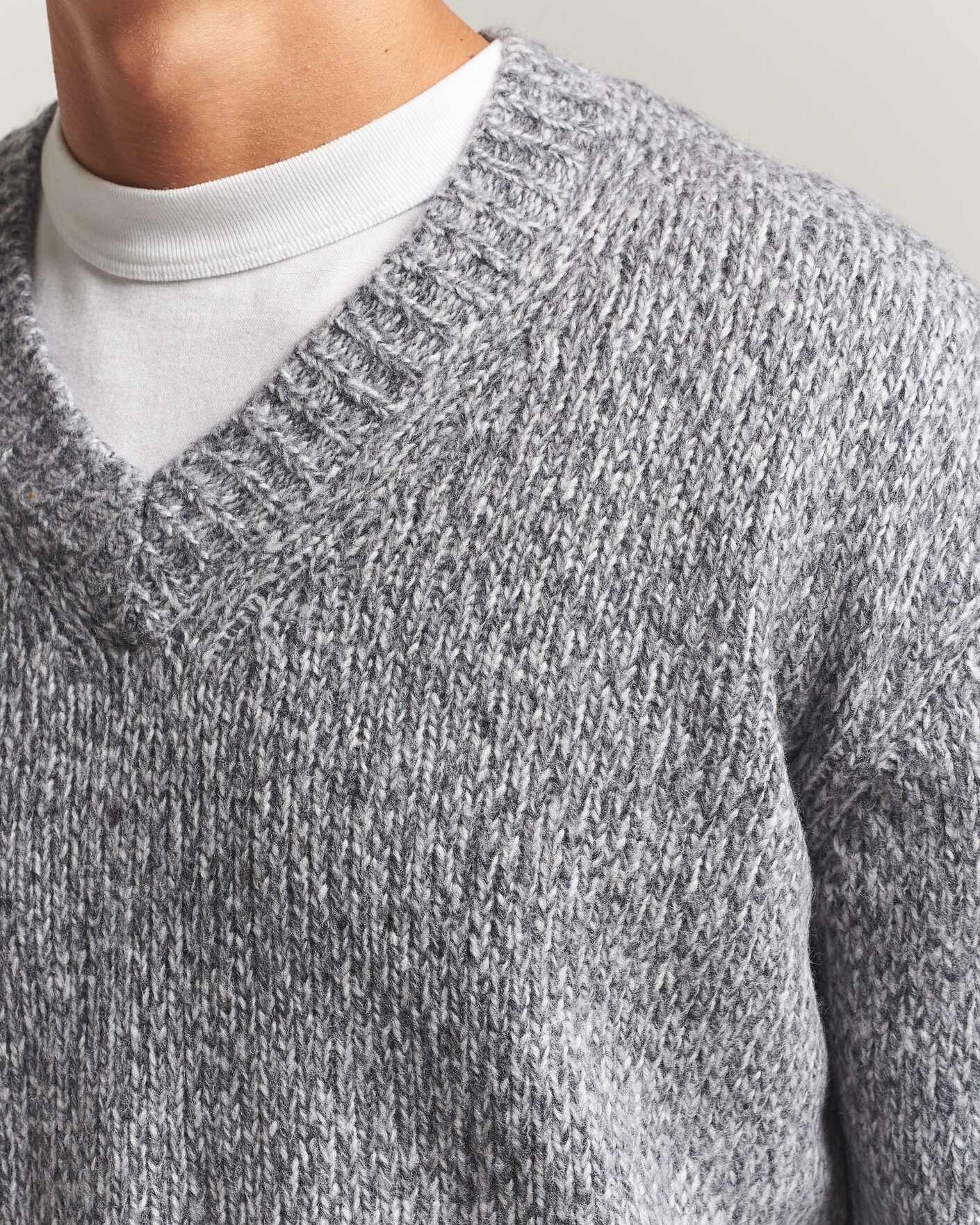 Uomini | Maglieria | NN07 | Flint Wool Knitted V-Neck Grey Melange