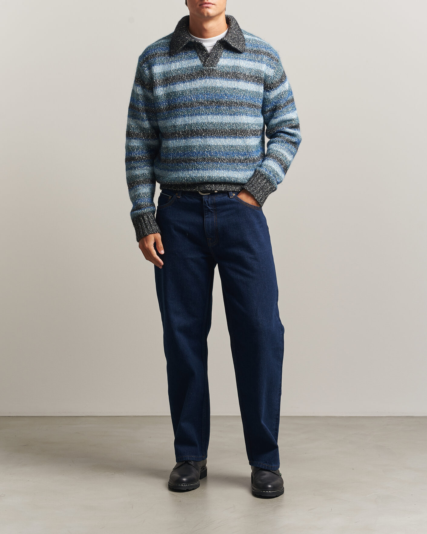 Uomini | Maglieria | NN07 | Erling Striped Knitted Polo Navy Multi