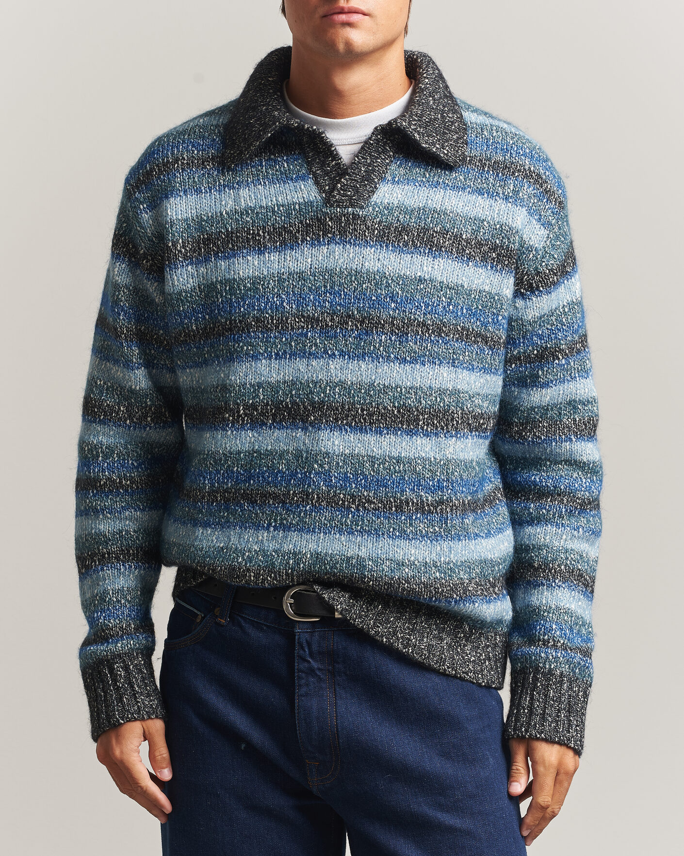 Uomini | Maglieria | NN07 | Erling Striped Knitted Polo Navy Multi