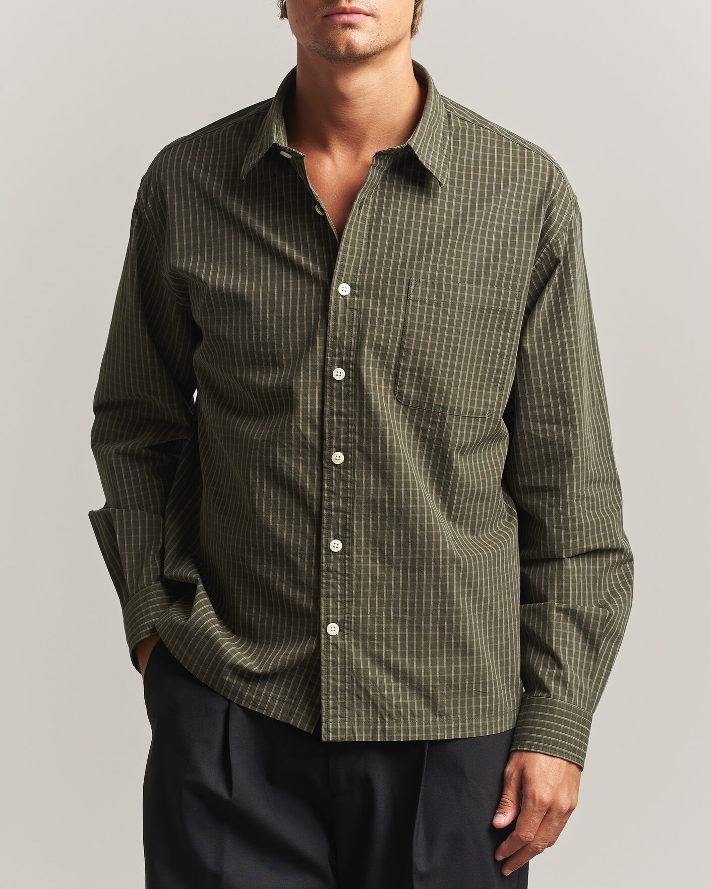 Uomini | Camicie | NN07 | Deon Peached Cotton Checked Shirt Green