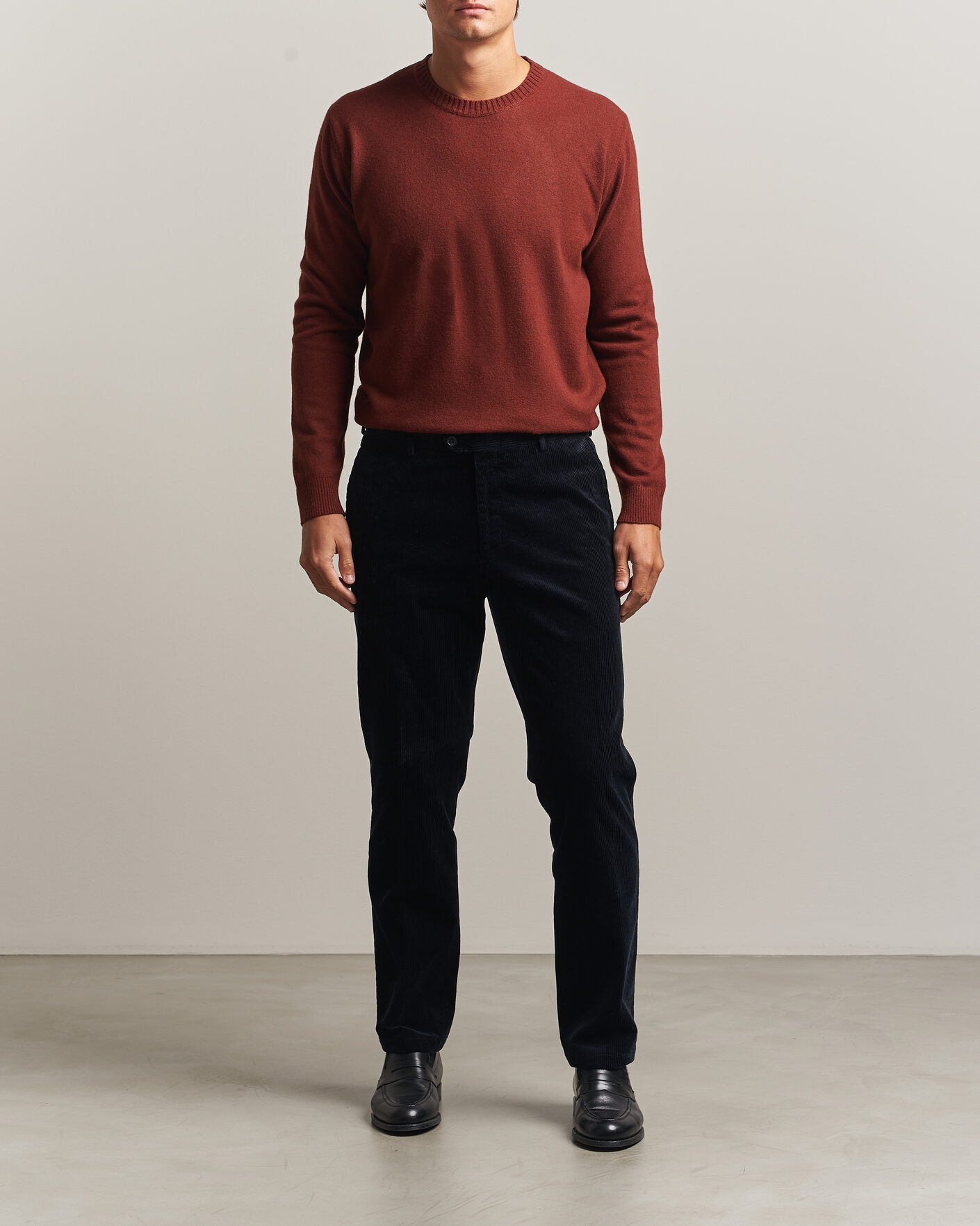 Uomini | Maglieria | Oscar Jacobson | Valter Wool/Cashmere Round Neck Orange Rust