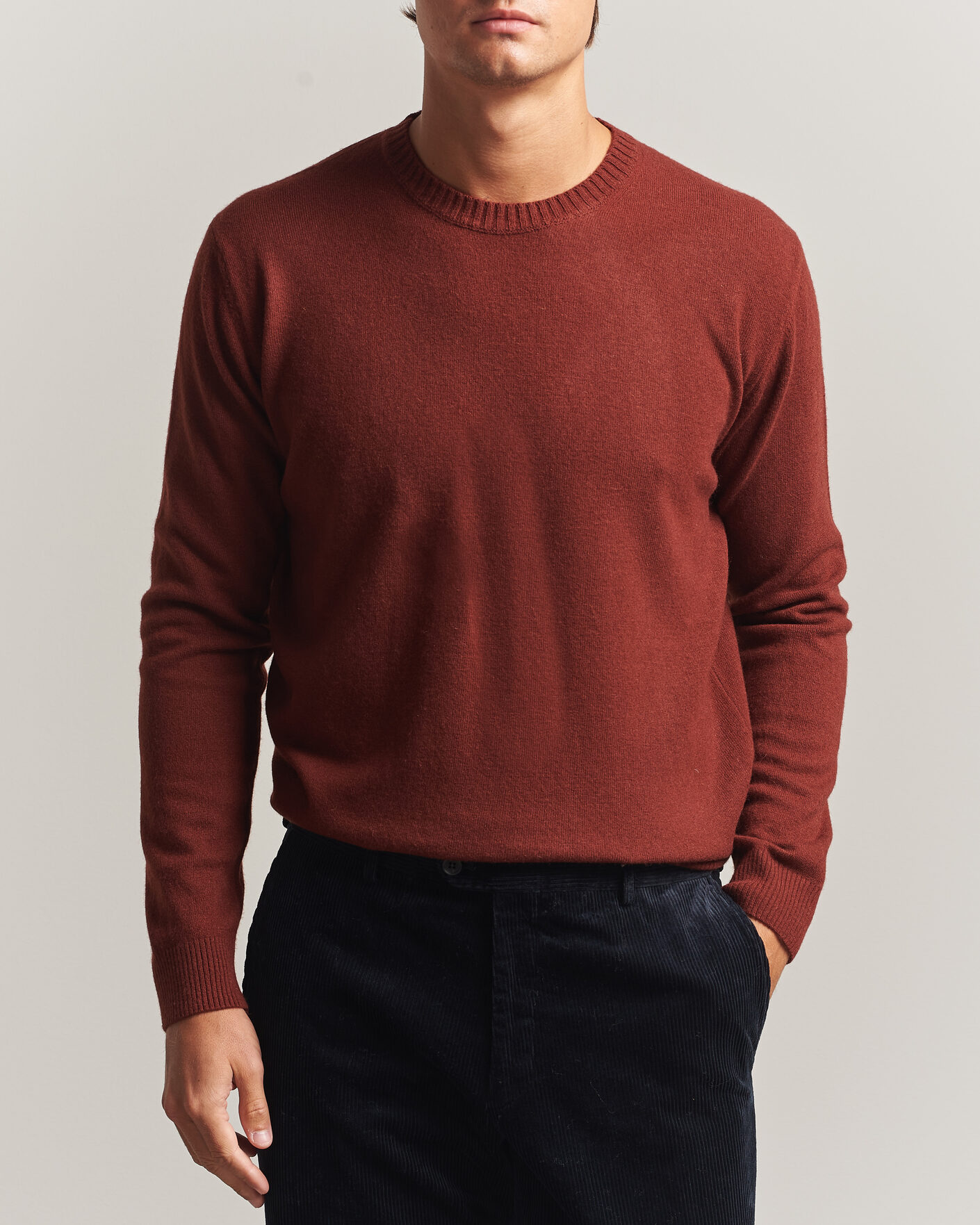 Uomini | Maglieria | Oscar Jacobson | Valter Wool/Cashmere Round Neck Orange Rust