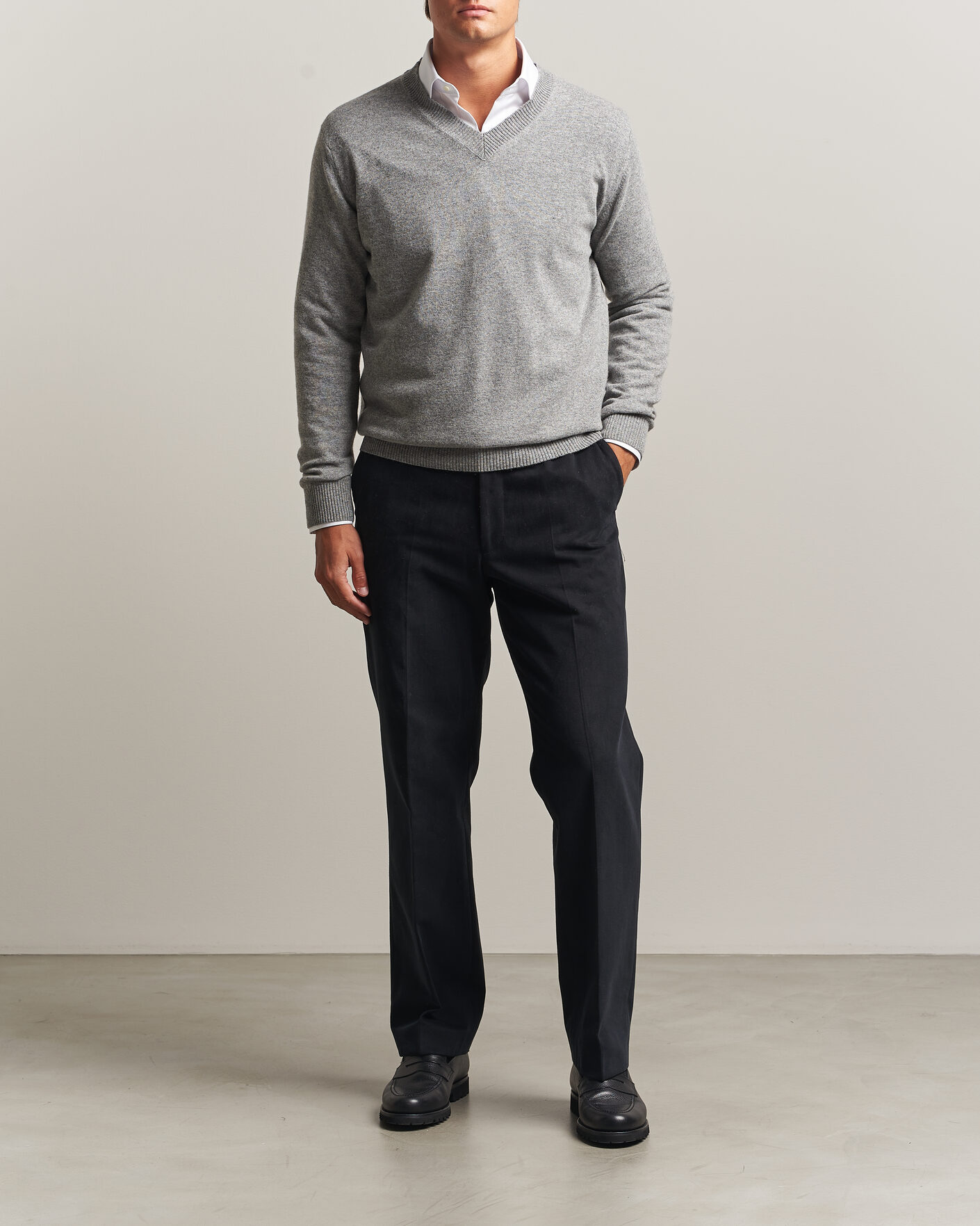 Uomini | Maglieria | Oscar Jacobson | Gregor Wool/Cashmere V-Neck Grey Melange