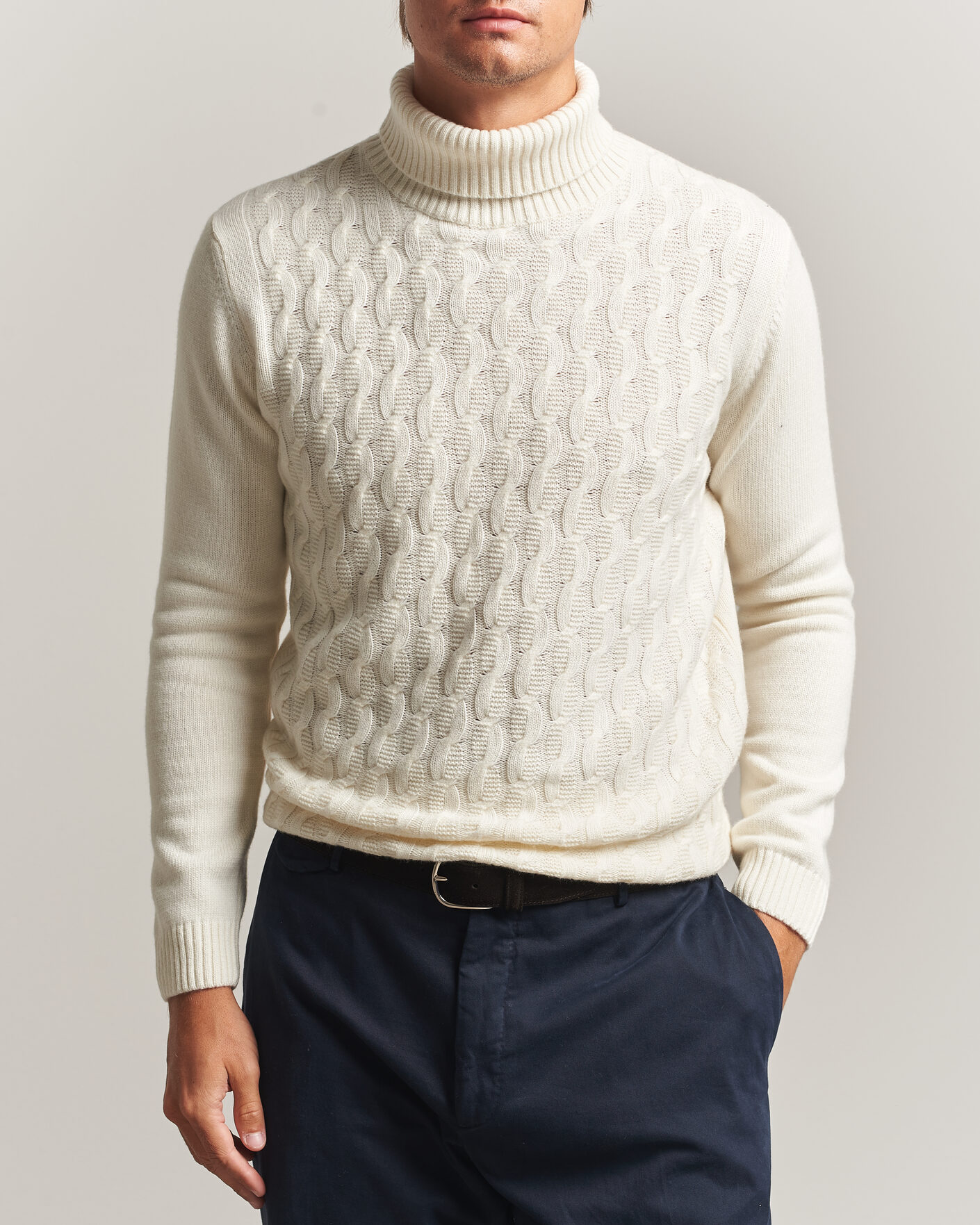Uomini | Maglieria | Oscar Jacobson | Seppo Cable Knitted Rollneck White