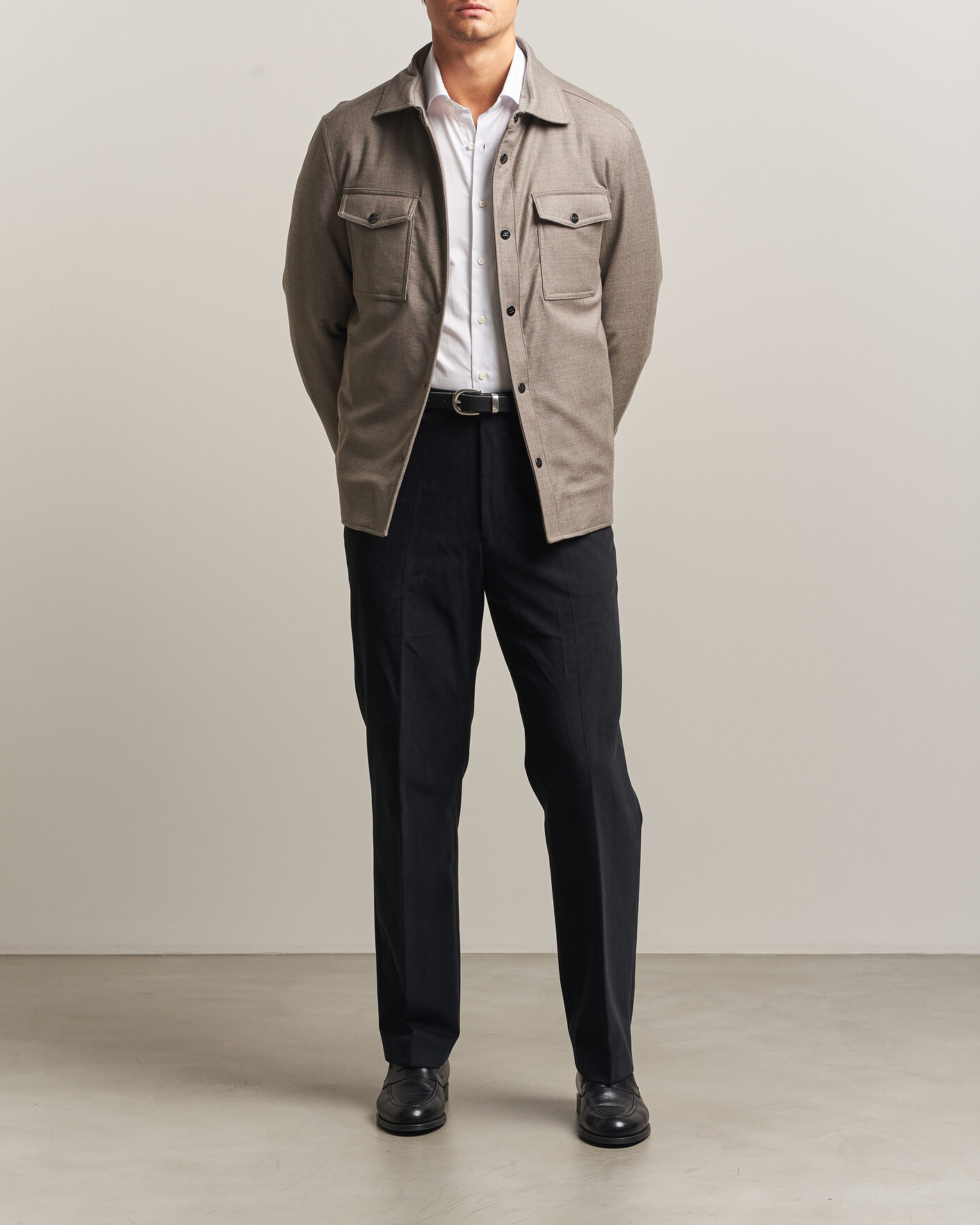 Uomini | Giacche | Oscar Jacobson | Nylon/Wool Padded Shirt Jacket Taupe