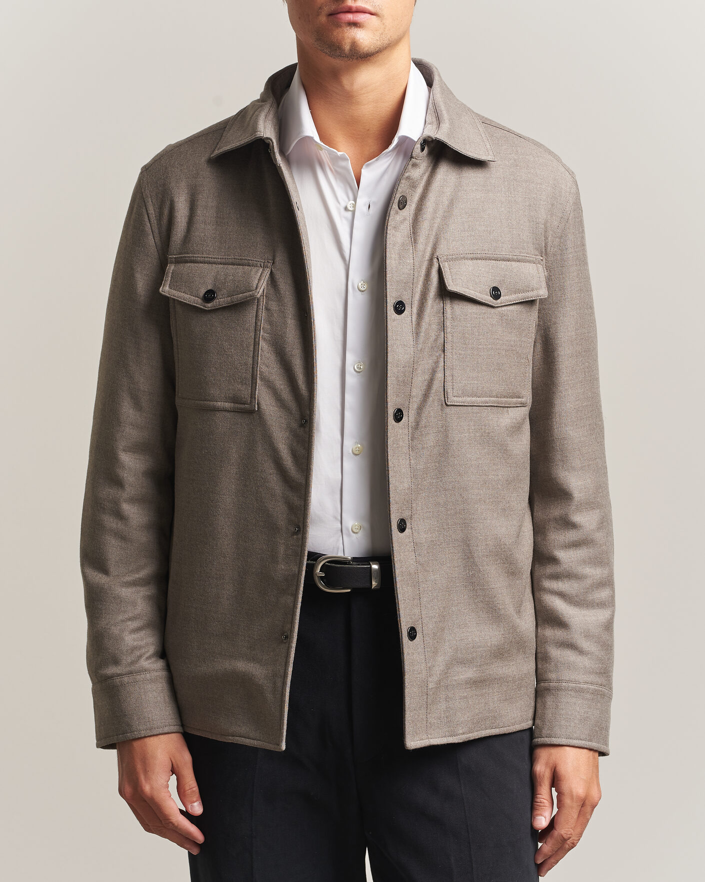 Uomini | Giacche | Oscar Jacobson | Nylon/Wool Padded Shirt Jacket Taupe