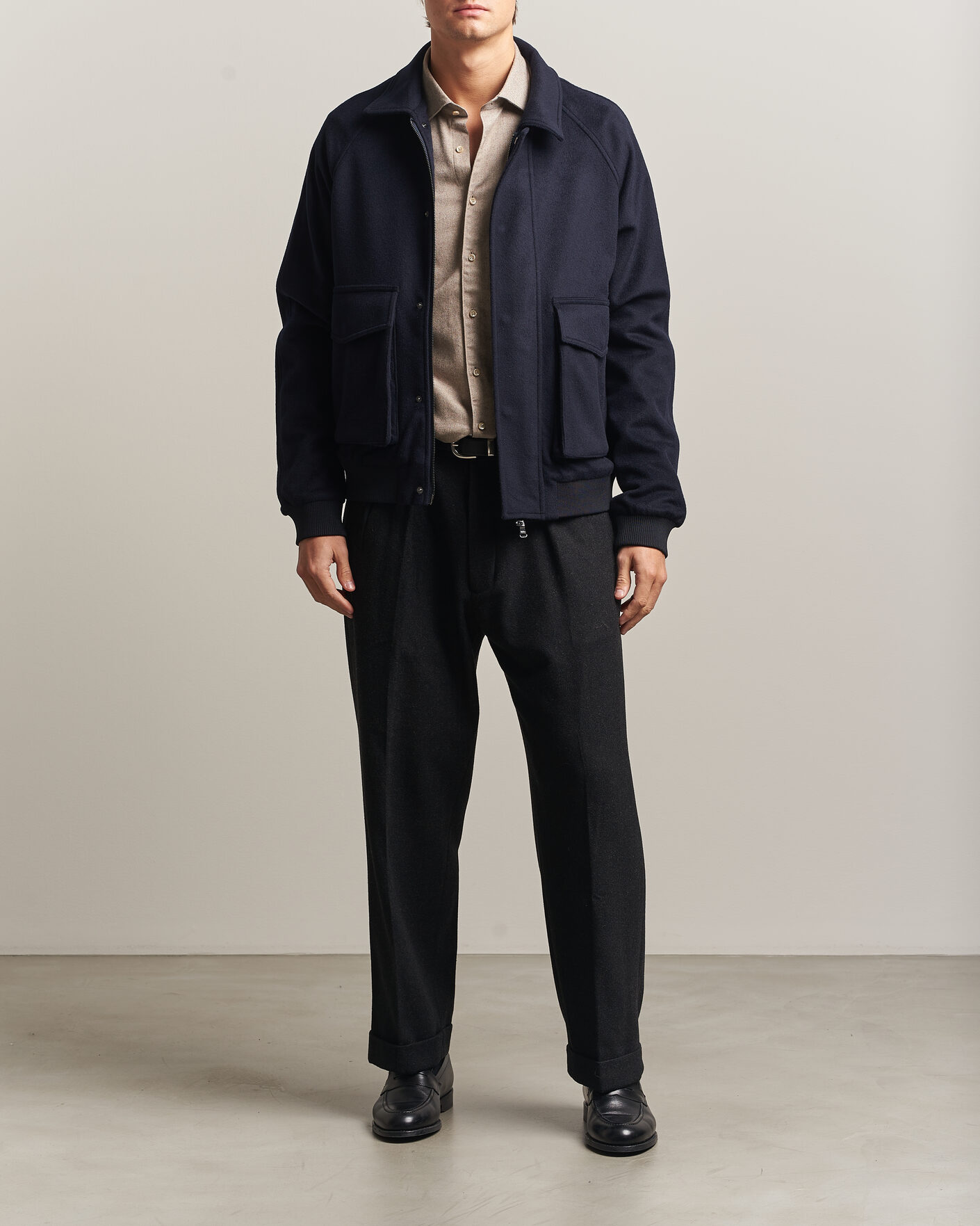 Uomini | Giacche | Oscar Jacobson | Aviator Wool Jacket Navy