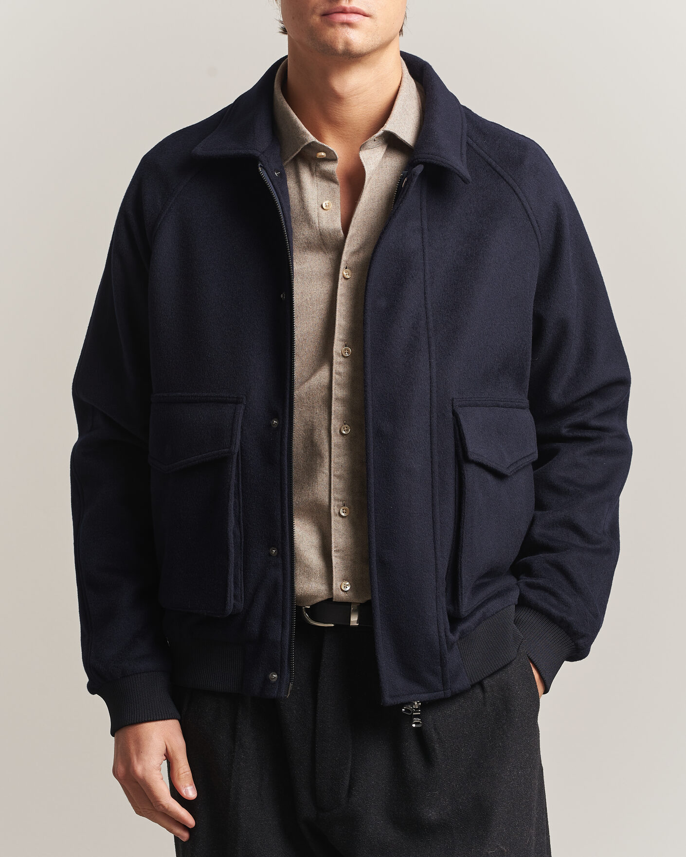 Uomini | Giacche | Oscar Jacobson | Aviator Wool Jacket Navy