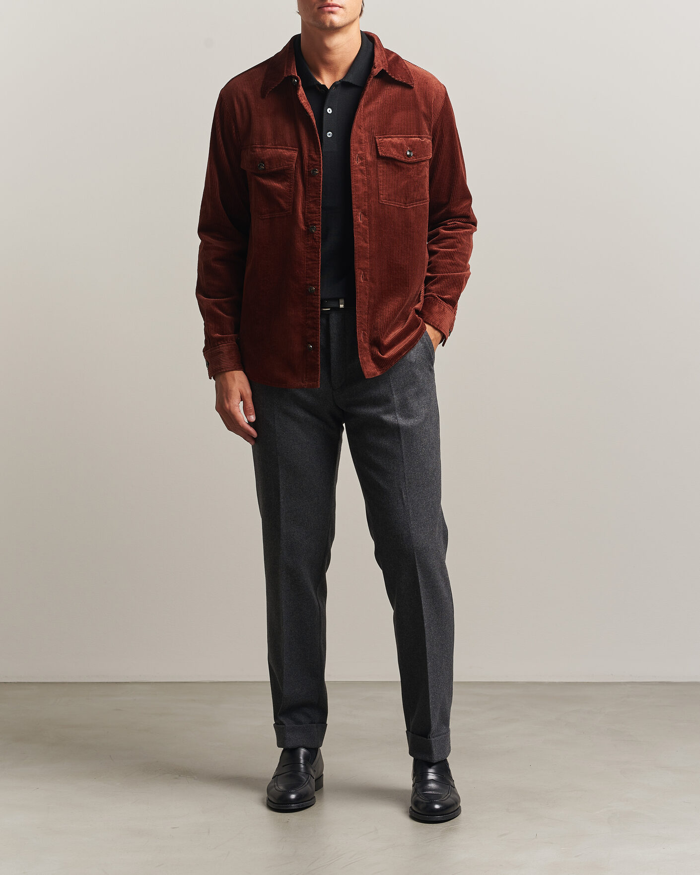Uomini | Camicie | Oscar Jacobson | Magnus Cord Shirt Jacket Burgundy