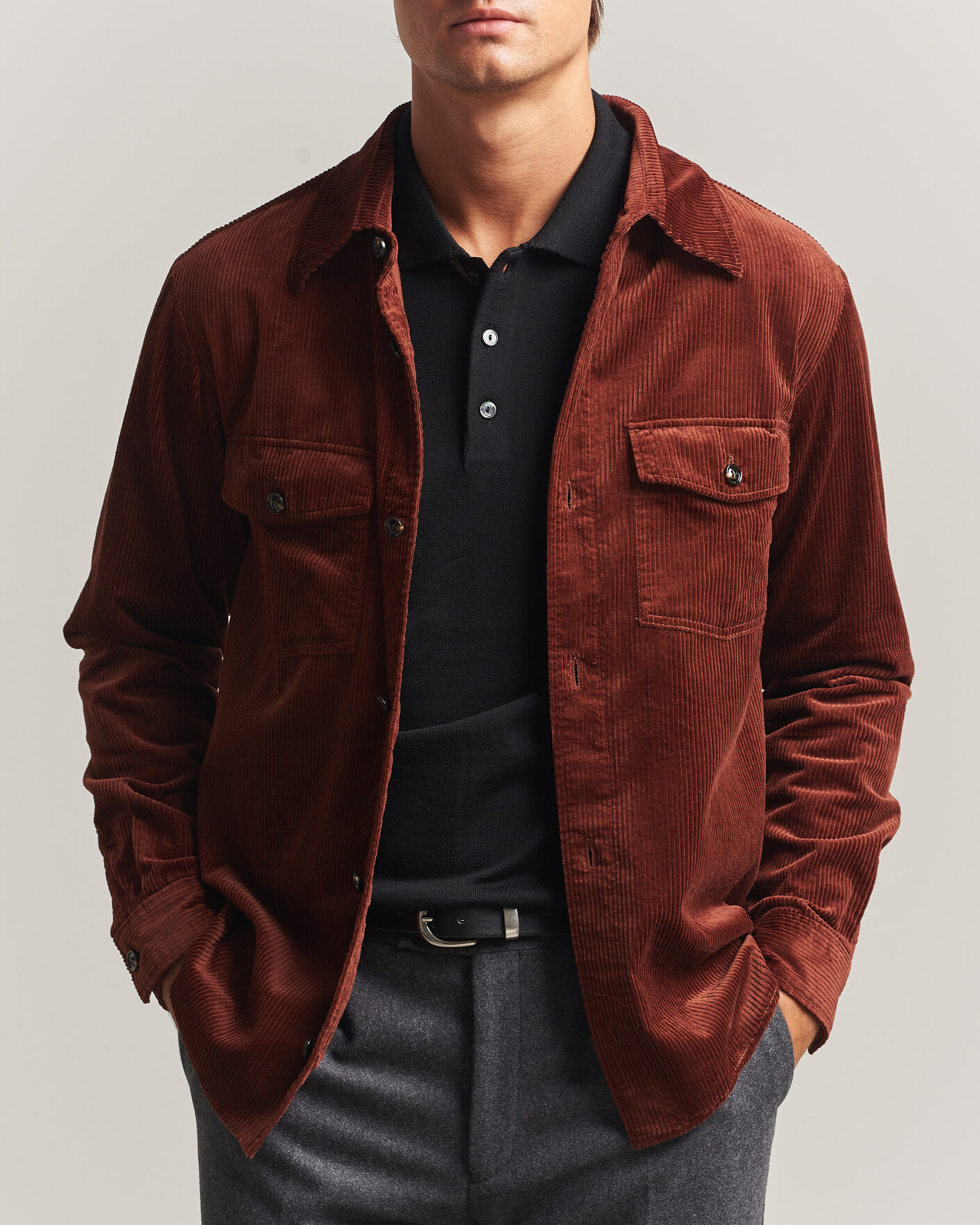 Uomini | Camicie | Oscar Jacobson | Magnus Cord Shirt Jacket Burgundy
