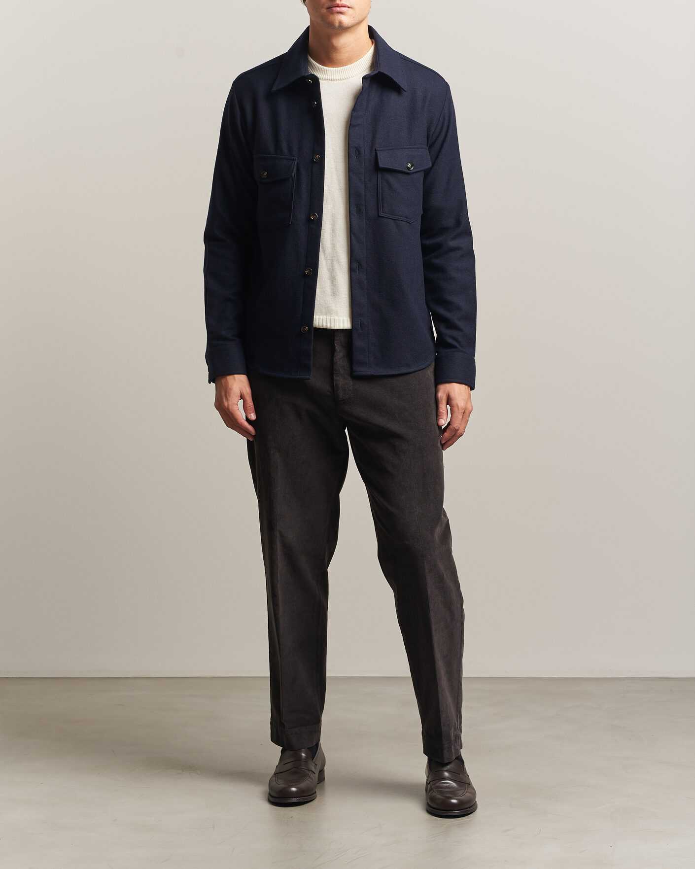Uomini | Camicie | Oscar Jacobson | Magnus Wool Shirt Jacket Navy