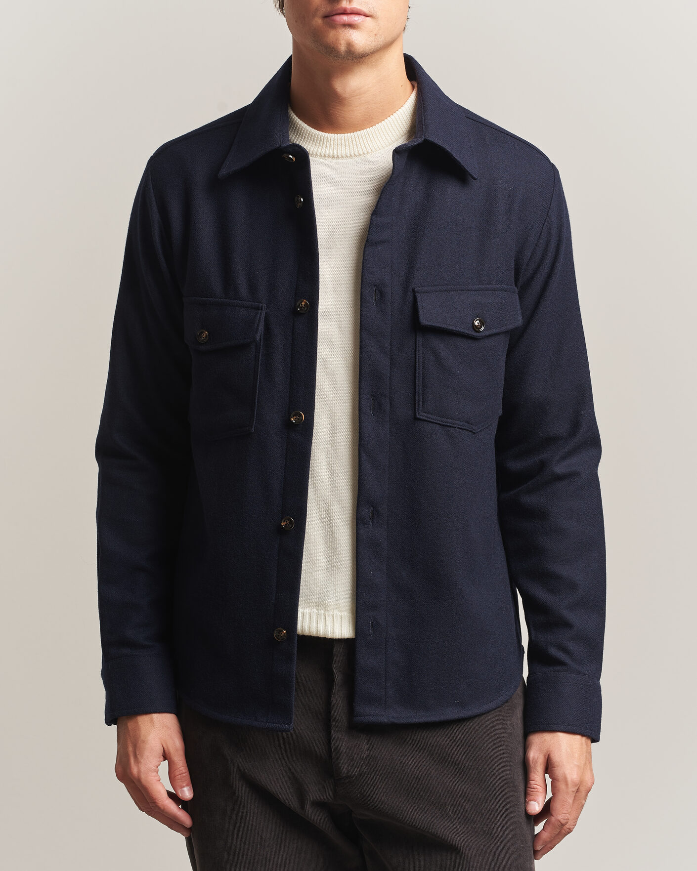 Uomini | Camicie | Oscar Jacobson | Magnus Wool Shirt Jacket Navy