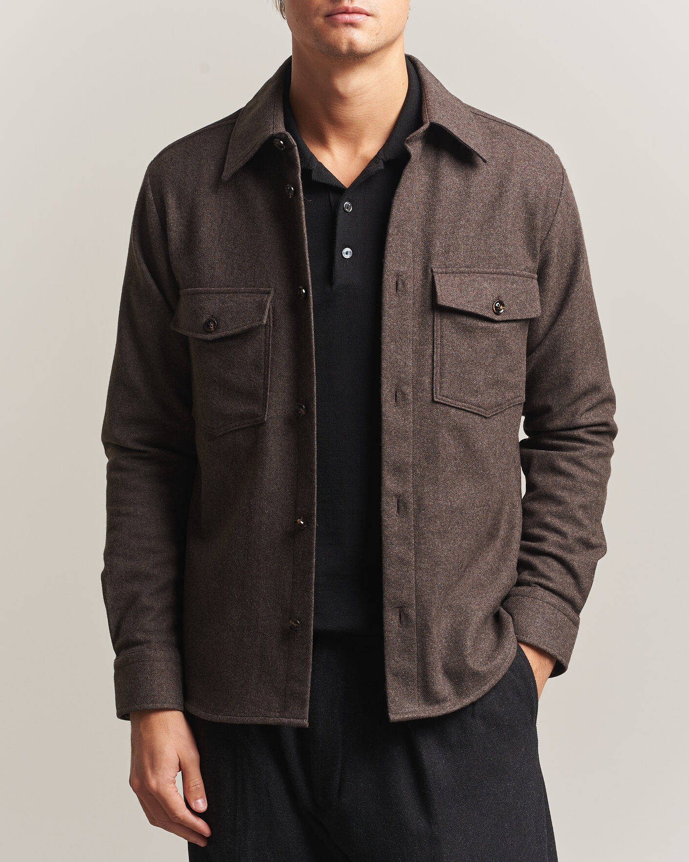 Uomini | Camicie | Oscar Jacobson | Magnus Wool Shirt Jacket Brown