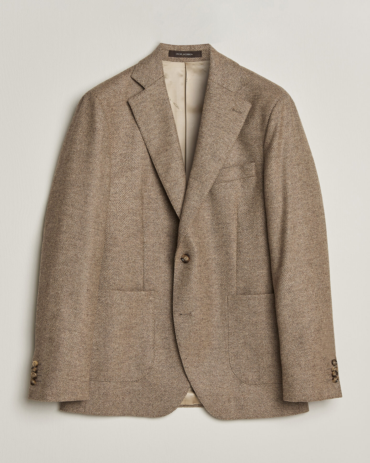Uomini | Blazers | Oscar Jacobson | Fogerty Herringbone Wool Blazer Beige