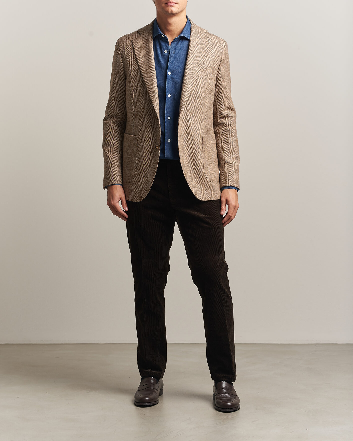 Uomini | Blazers | Oscar Jacobson | Fogerty Herringbone Wool Blazer Beige
