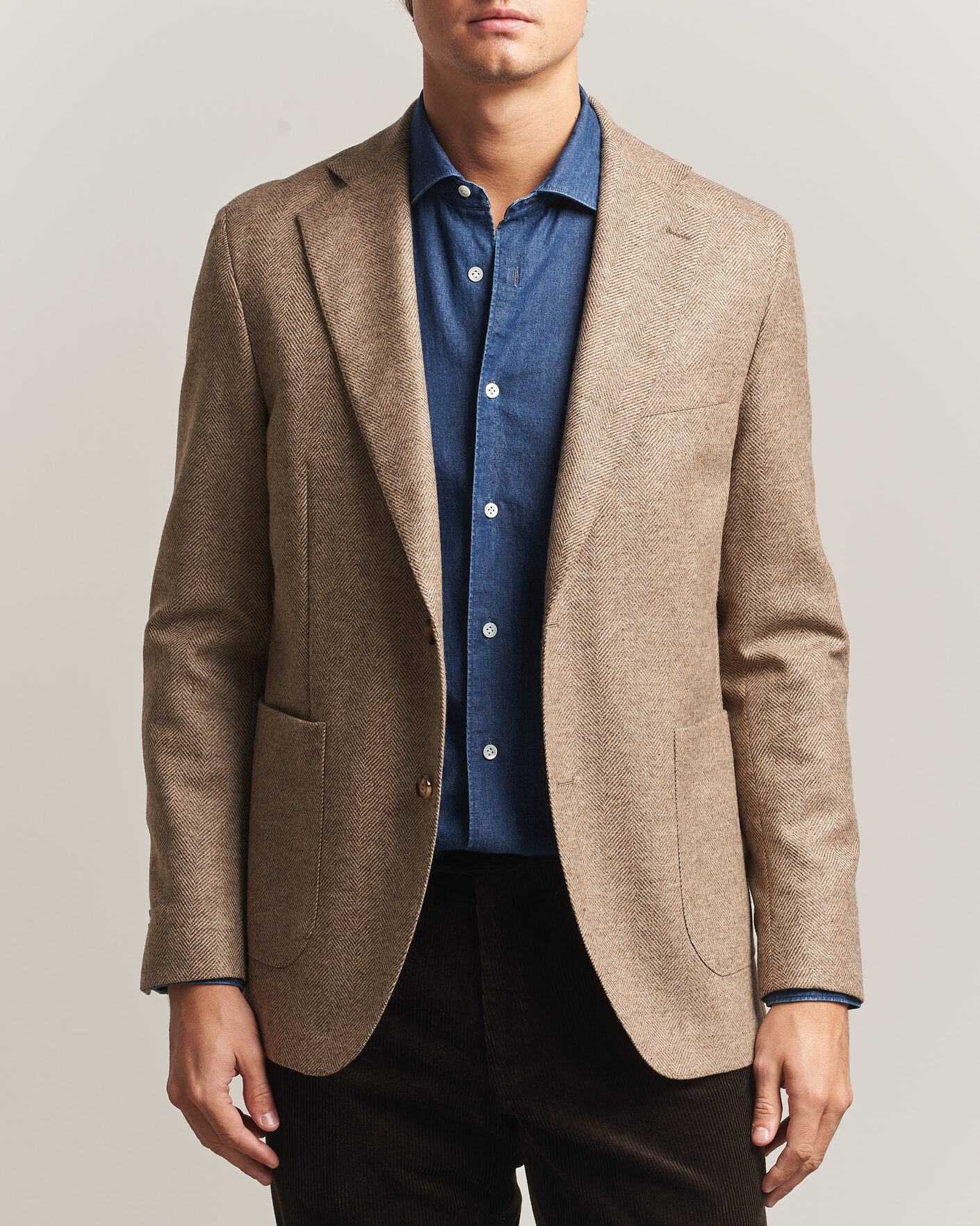 Uomini | Blazers | Oscar Jacobson | Fogerty Herringbone Wool Blazer Beige