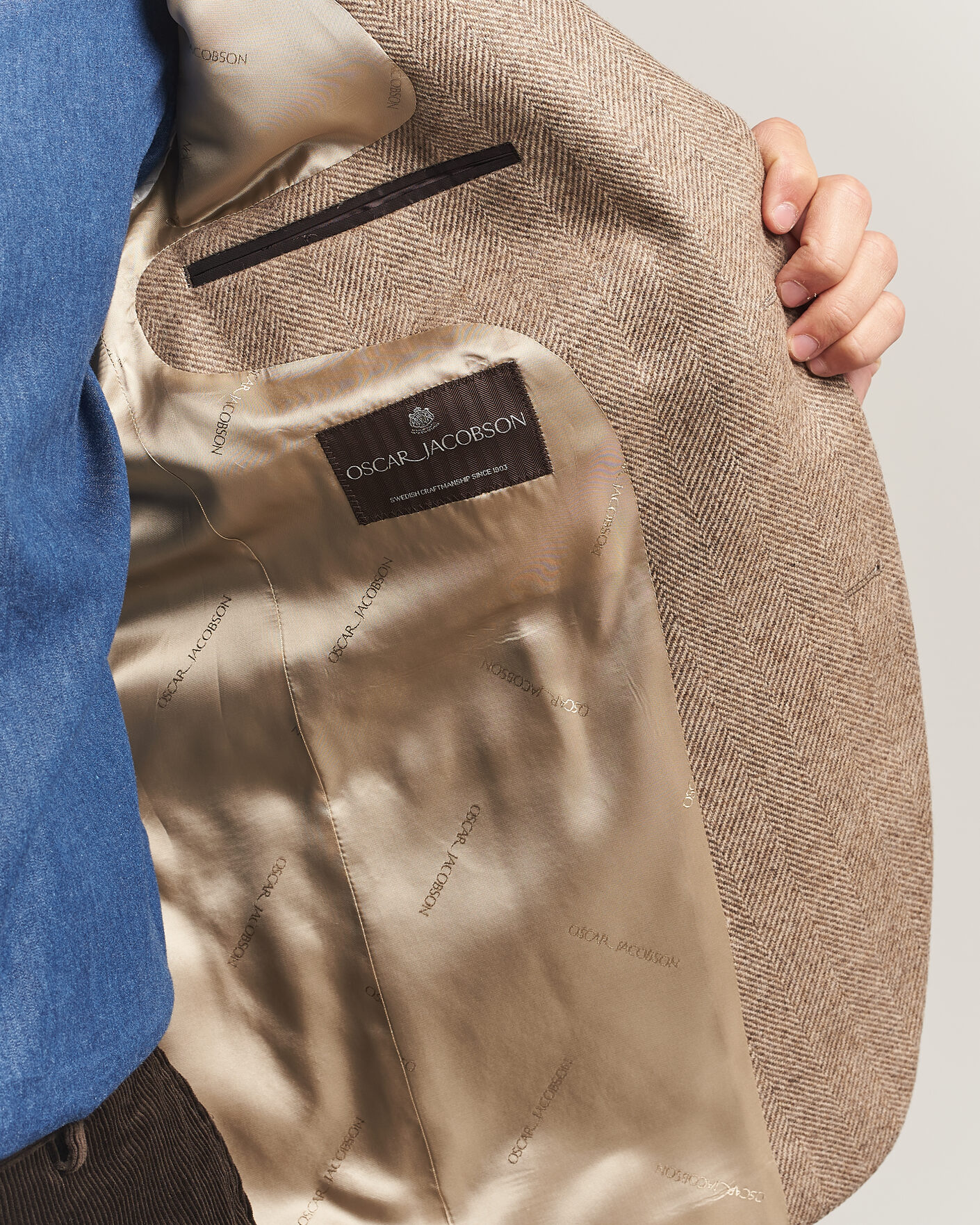Uomini | Blazers | Oscar Jacobson | Fogerty Herringbone Wool Blazer Beige