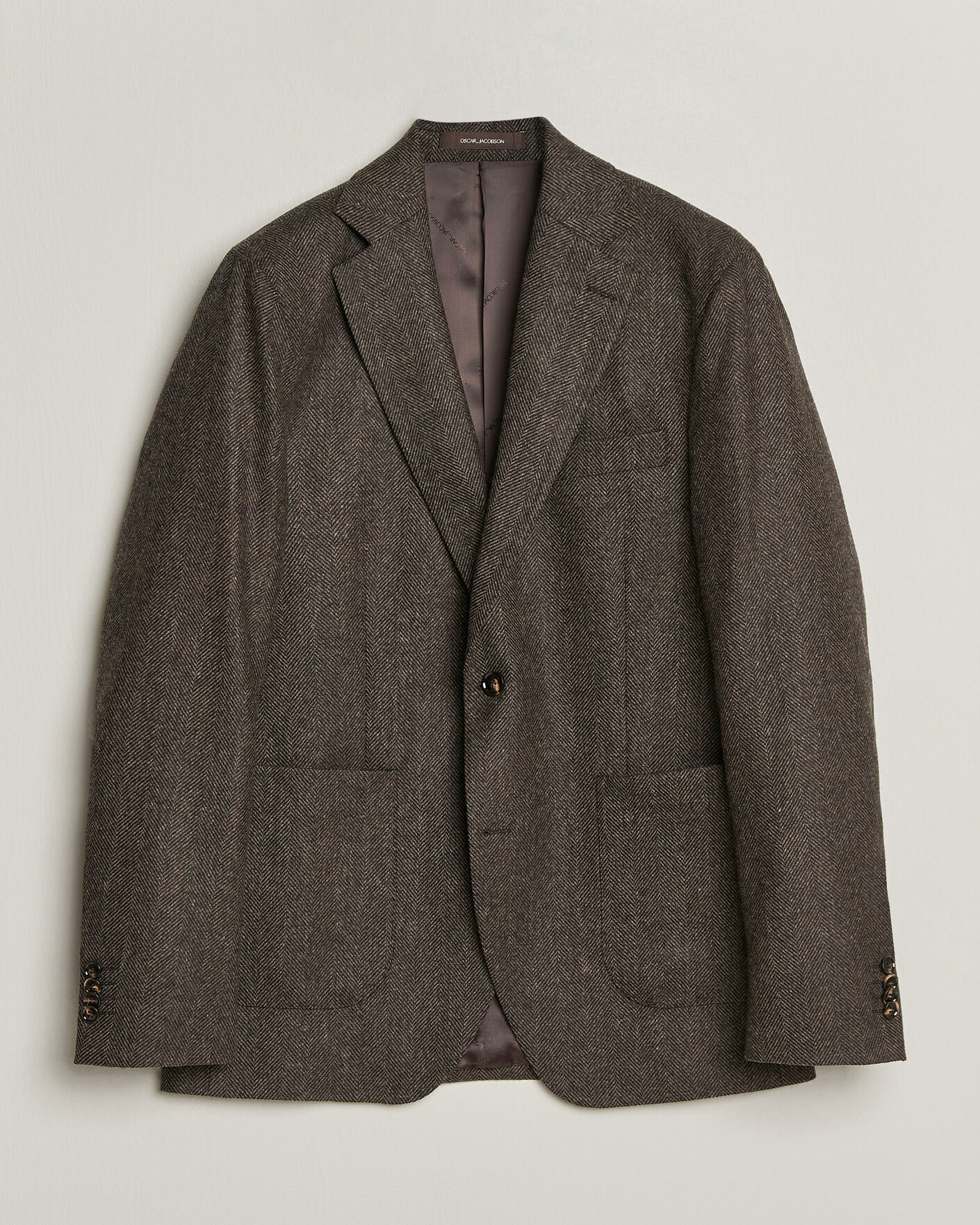 Uomini | Blazers | Oscar Jacobson | Fogerty Herringbone Wool Blazer Brown
