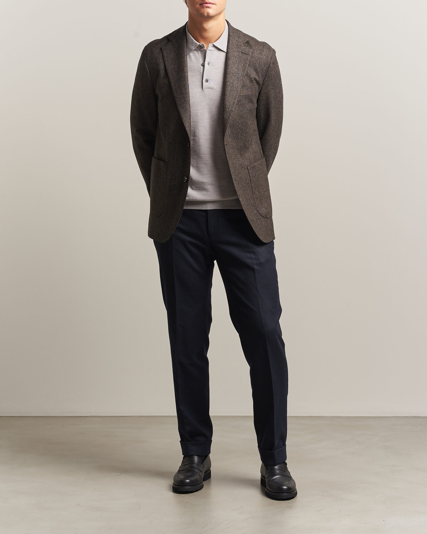 Uomini | Blazers | Oscar Jacobson | Fogerty Herringbone Wool Blazer Brown