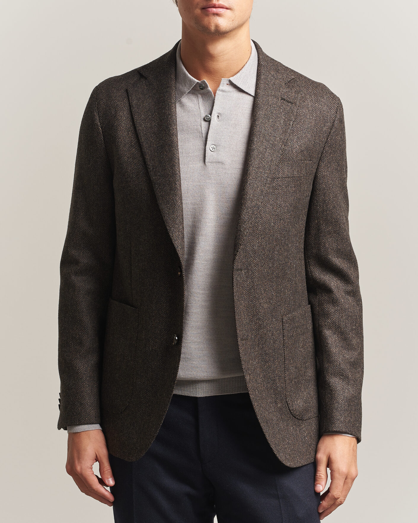 Uomini | Blazers | Oscar Jacobson | Fogerty Herringbone Wool Blazer Brown