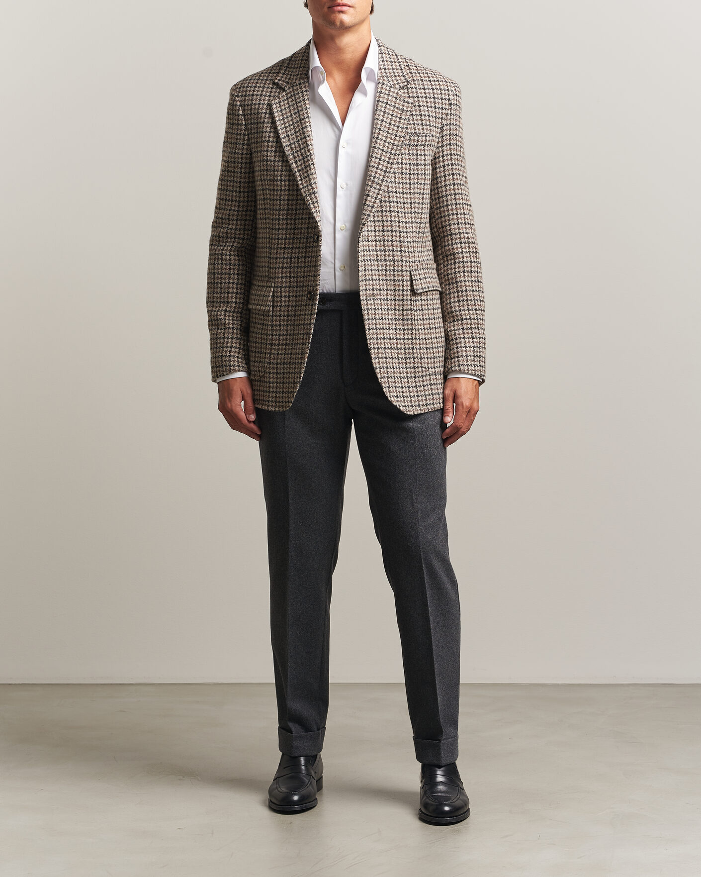 Uomini | Blazers | Oscar Jacobson | Fridolf Wool Houndstooth Patch Blazer Brown