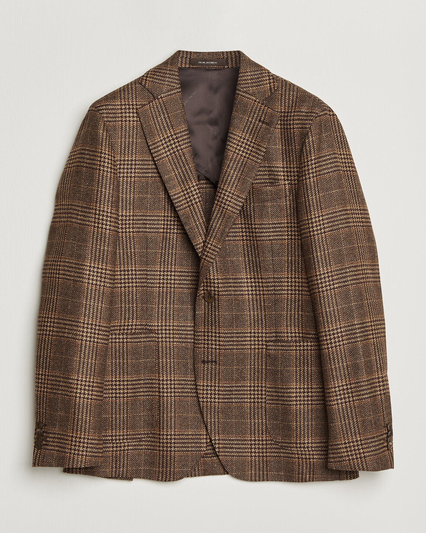 Uomini | Blazers | Oscar Jacobson | Ferry Patch Checked Wool/Cashmere Blazer Brown