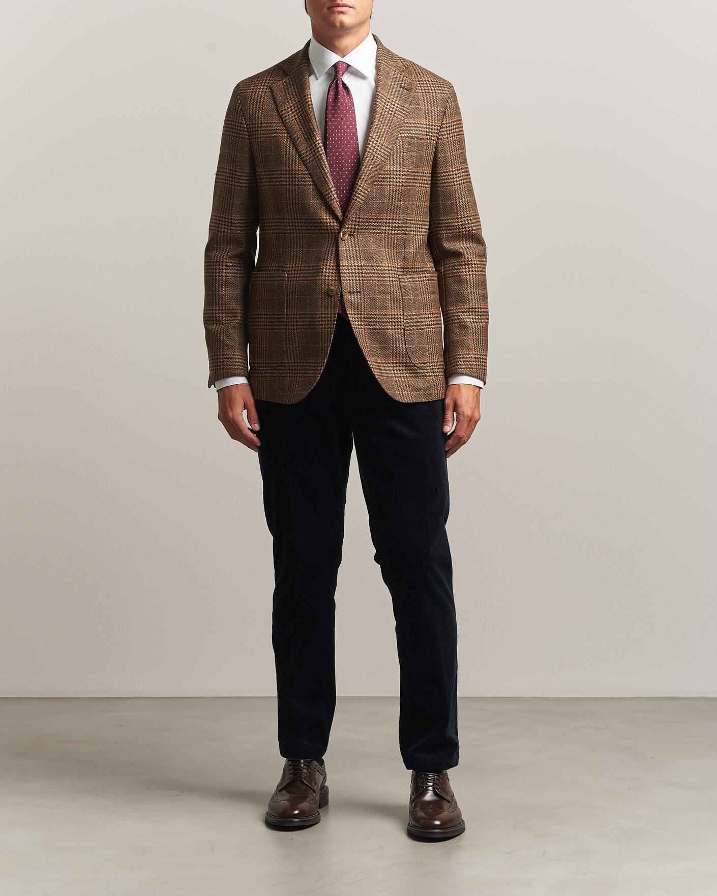 Uomini | Blazers | Oscar Jacobson | Ferry Patch Checked Wool/Cashmere Blazer Brown