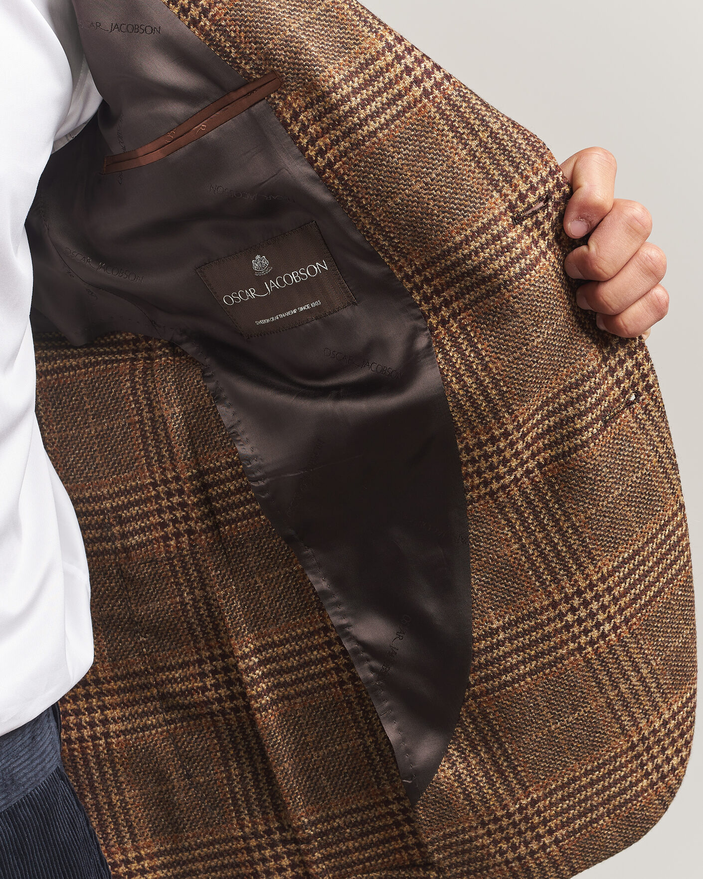 Uomini | Blazers | Oscar Jacobson | Ferry Patch Checked Wool/Cashmere Blazer Brown
