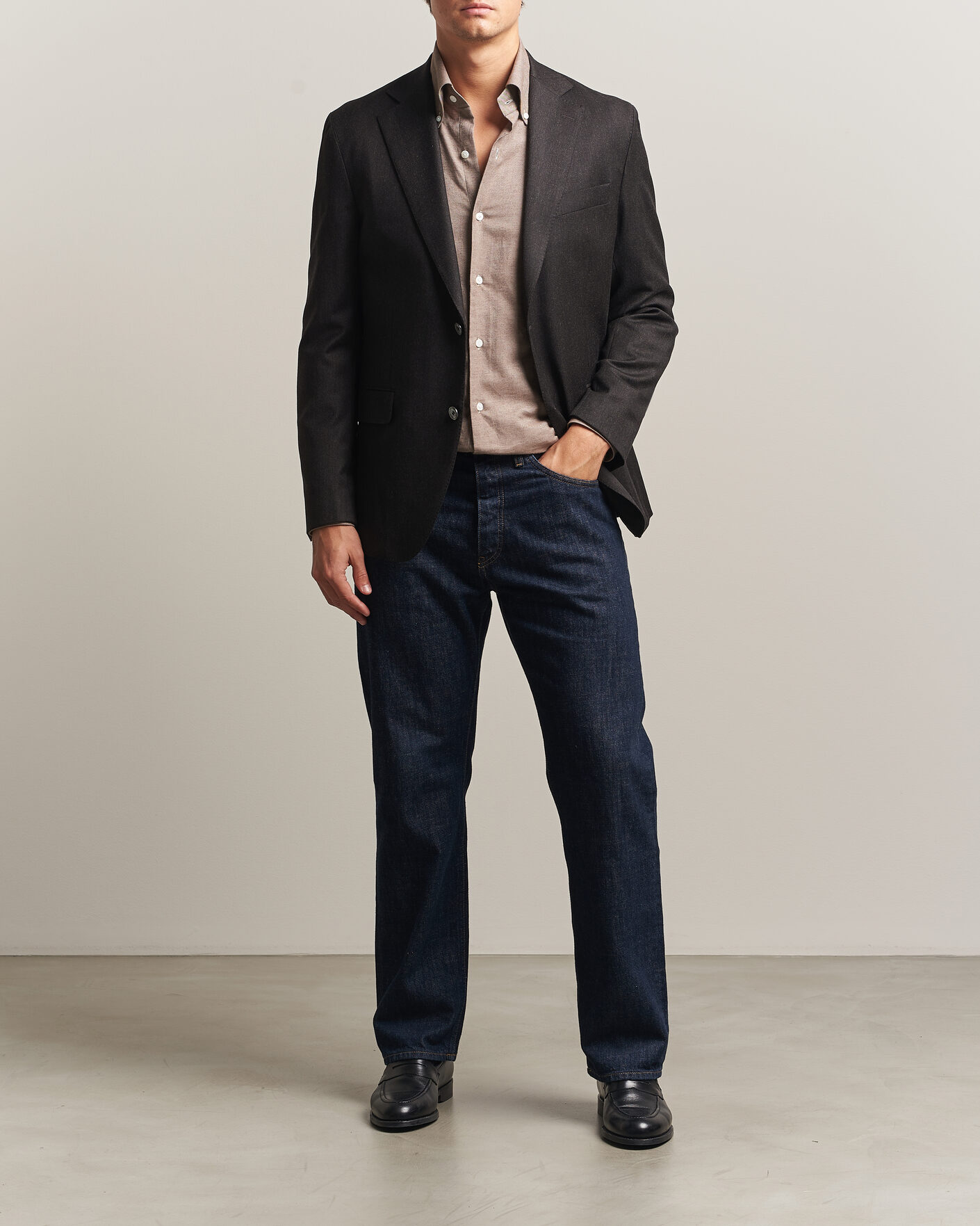 Uomini | Blazers | Oscar Jacobson | Fogerty Wool Flannel Blazer Brown