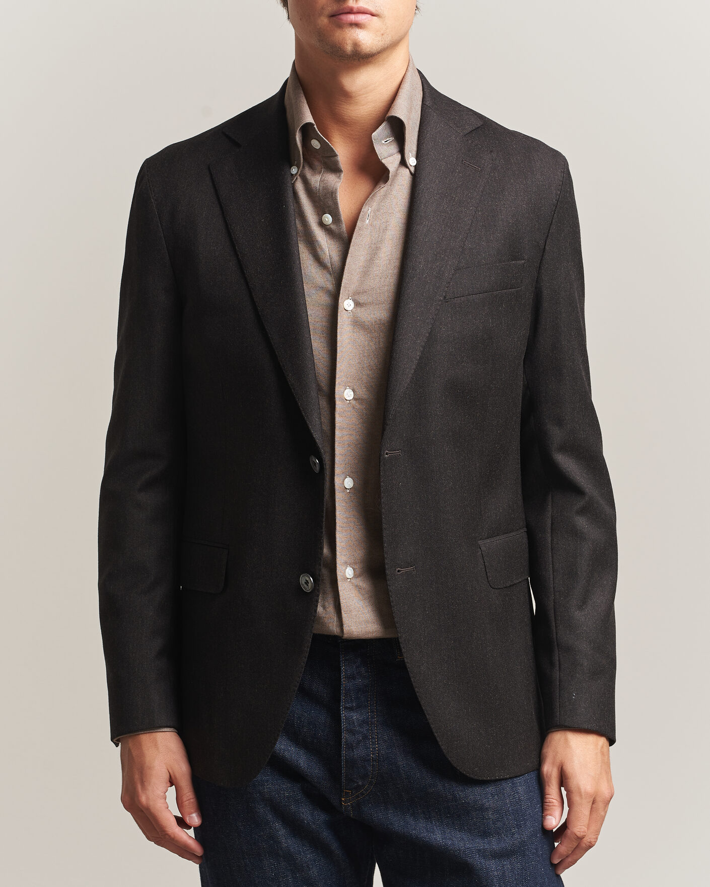 Uomini | Blazers | Oscar Jacobson | Fogerty Wool Flannel Blazer Brown