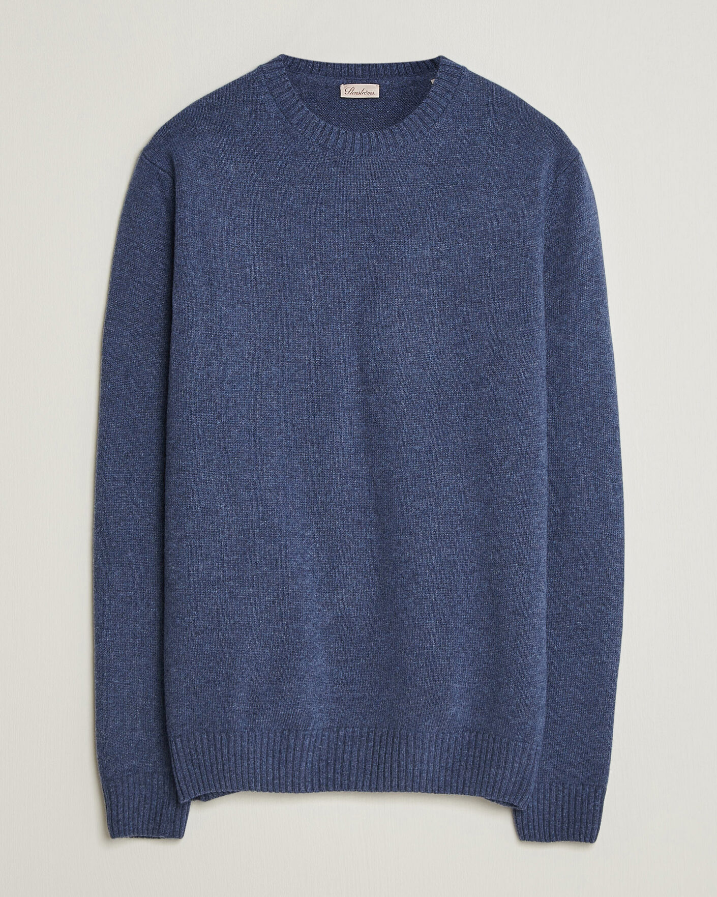 Uomini | Maglieria | Stenströms | Brushed Merino Crew Neck Blue