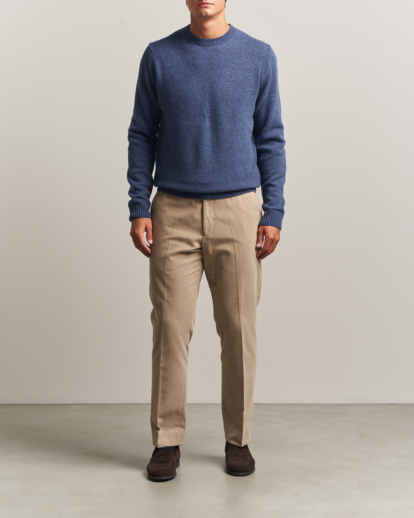 Uomini | Maglieria | Stenströms | Brushed Merino Crew Neck Blue