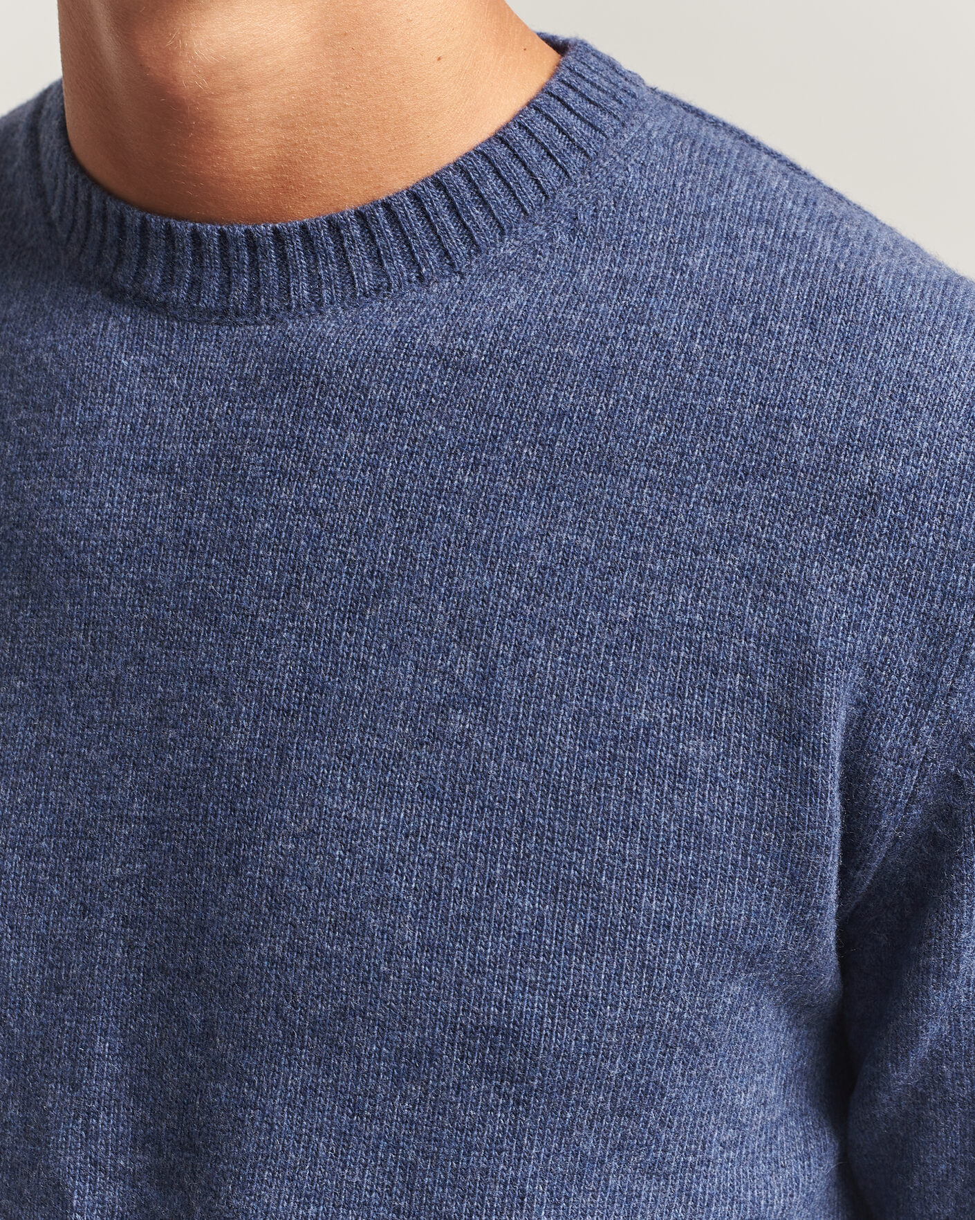 Uomini | Maglieria | Stenströms | Brushed Merino Crew Neck Blue