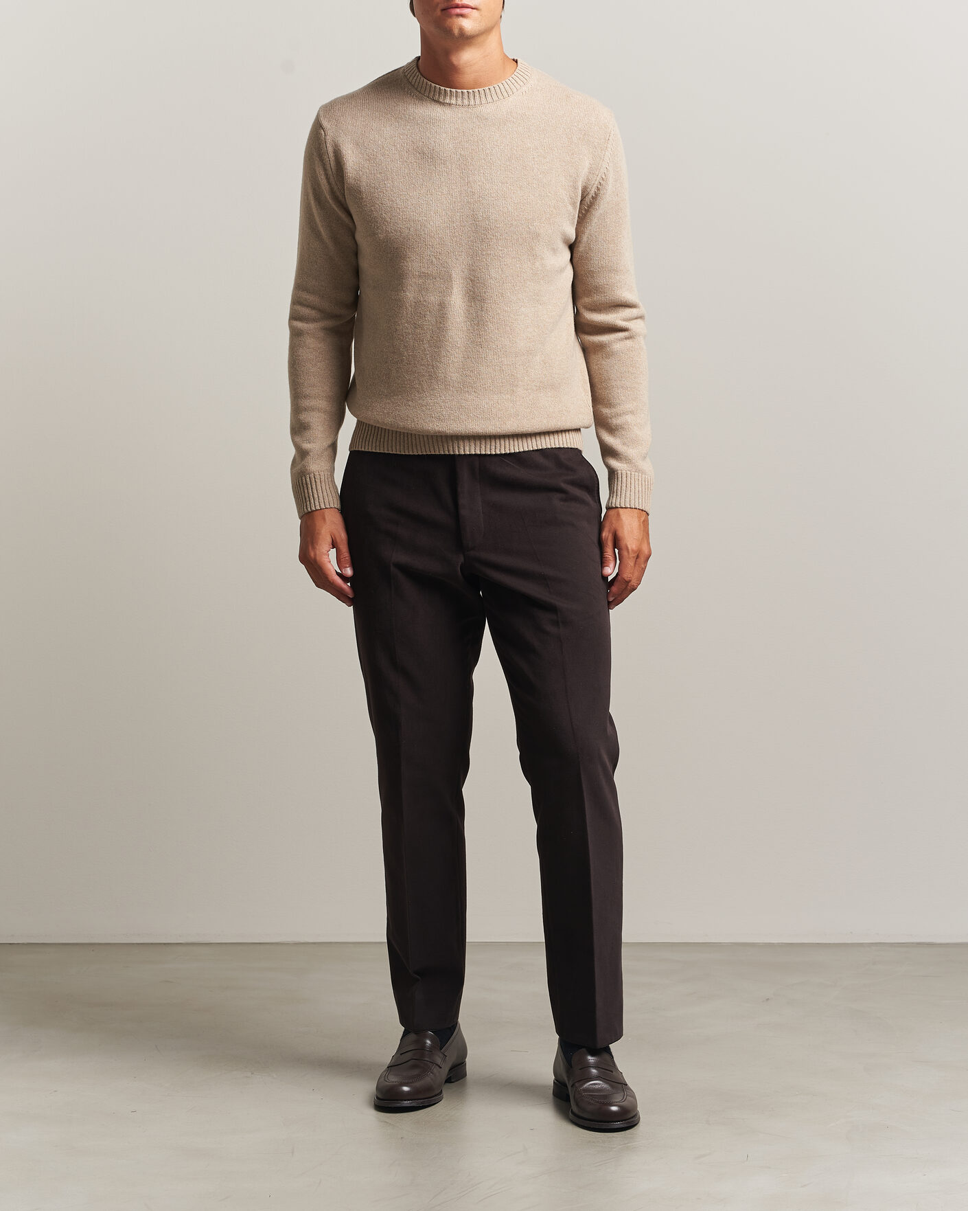 Uomini | Maglieria | Stenströms | Brushed Merino Crew Neck Beige