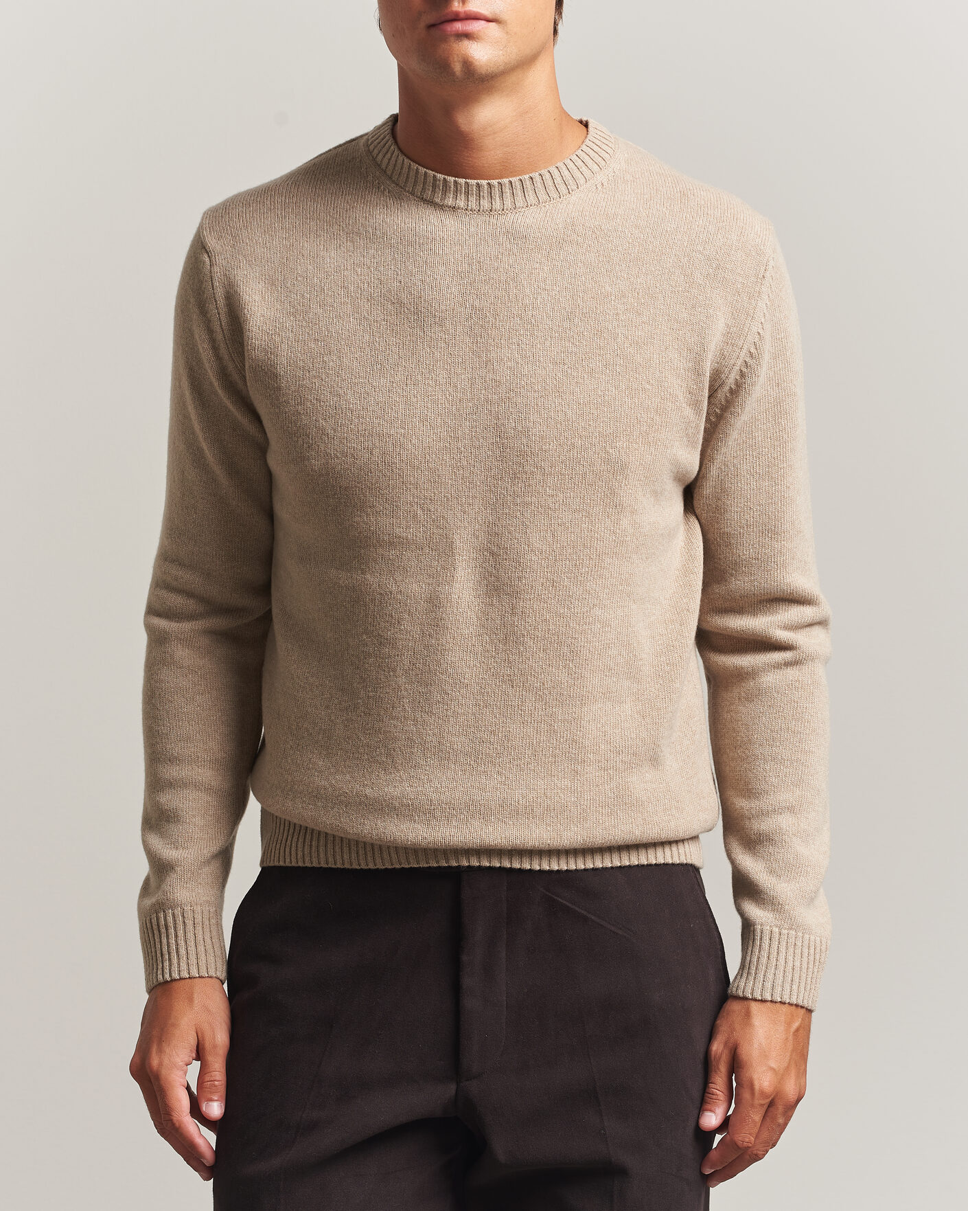 Uomini | Maglieria | Stenströms | Brushed Merino Crew Neck Beige