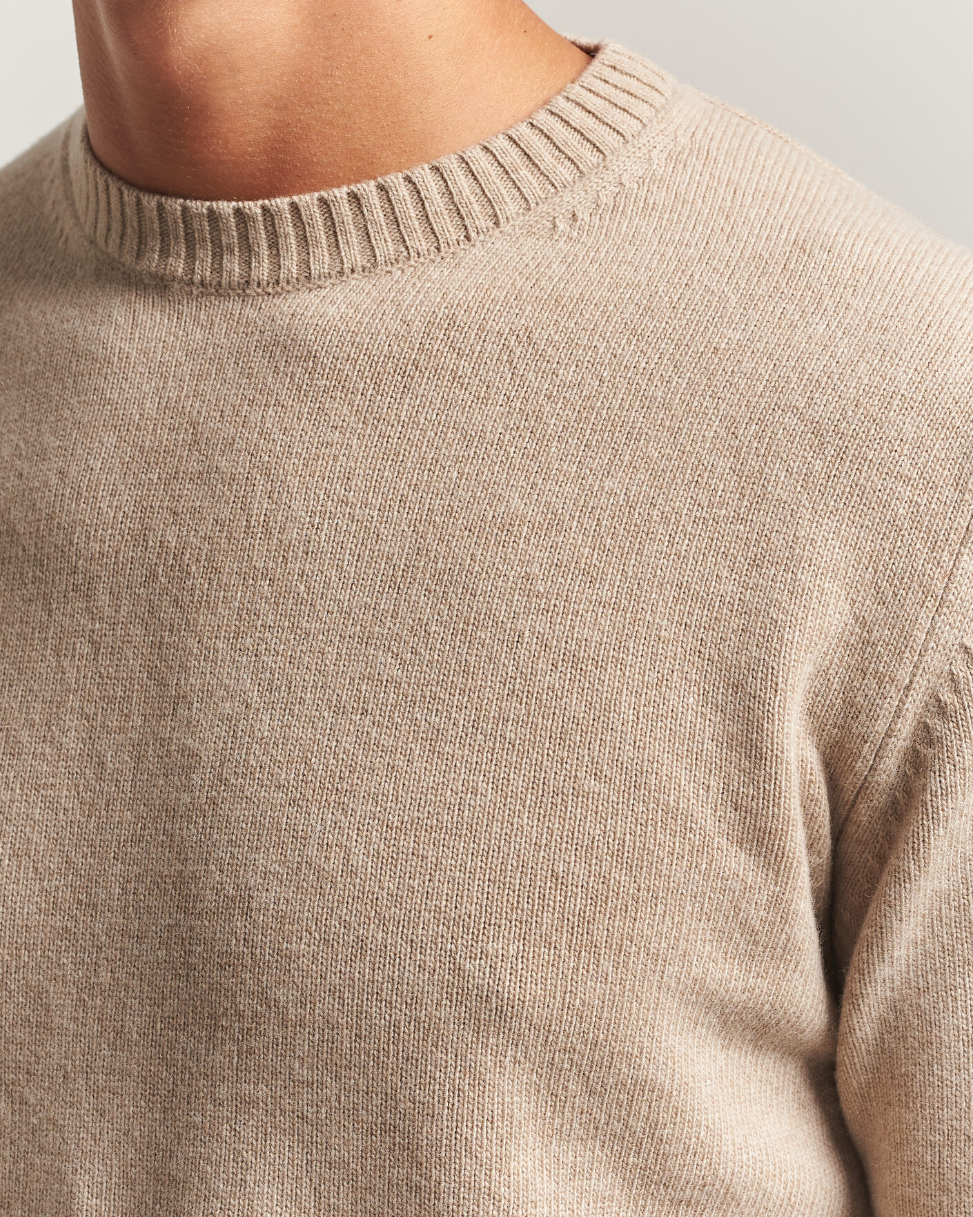Uomini | Maglieria | Stenströms | Brushed Merino Crew Neck Beige