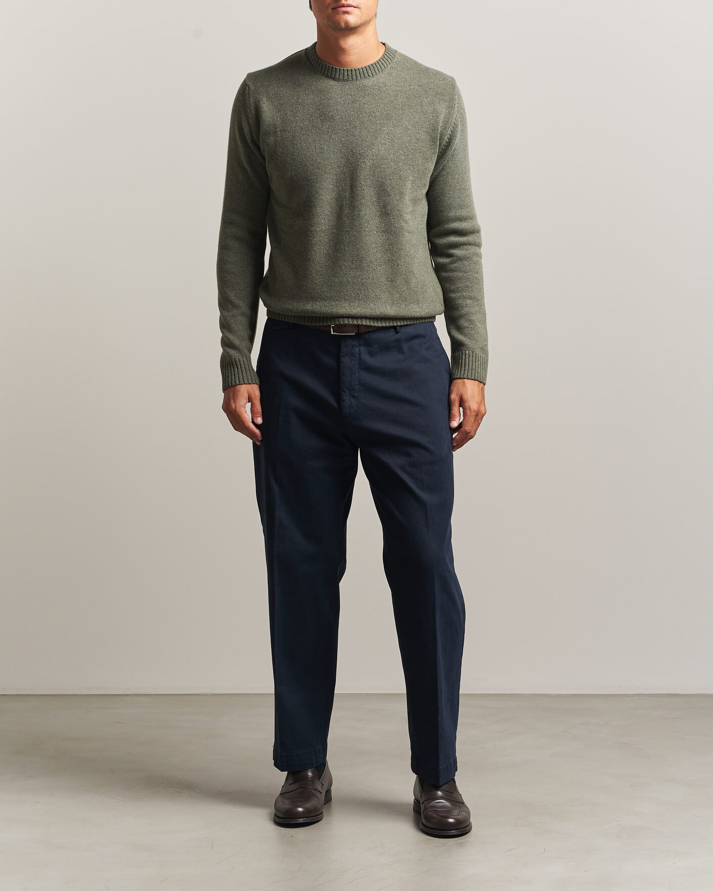 Uomini | Maglieria | Stenströms | Brushed Merino Crew Neck Green
